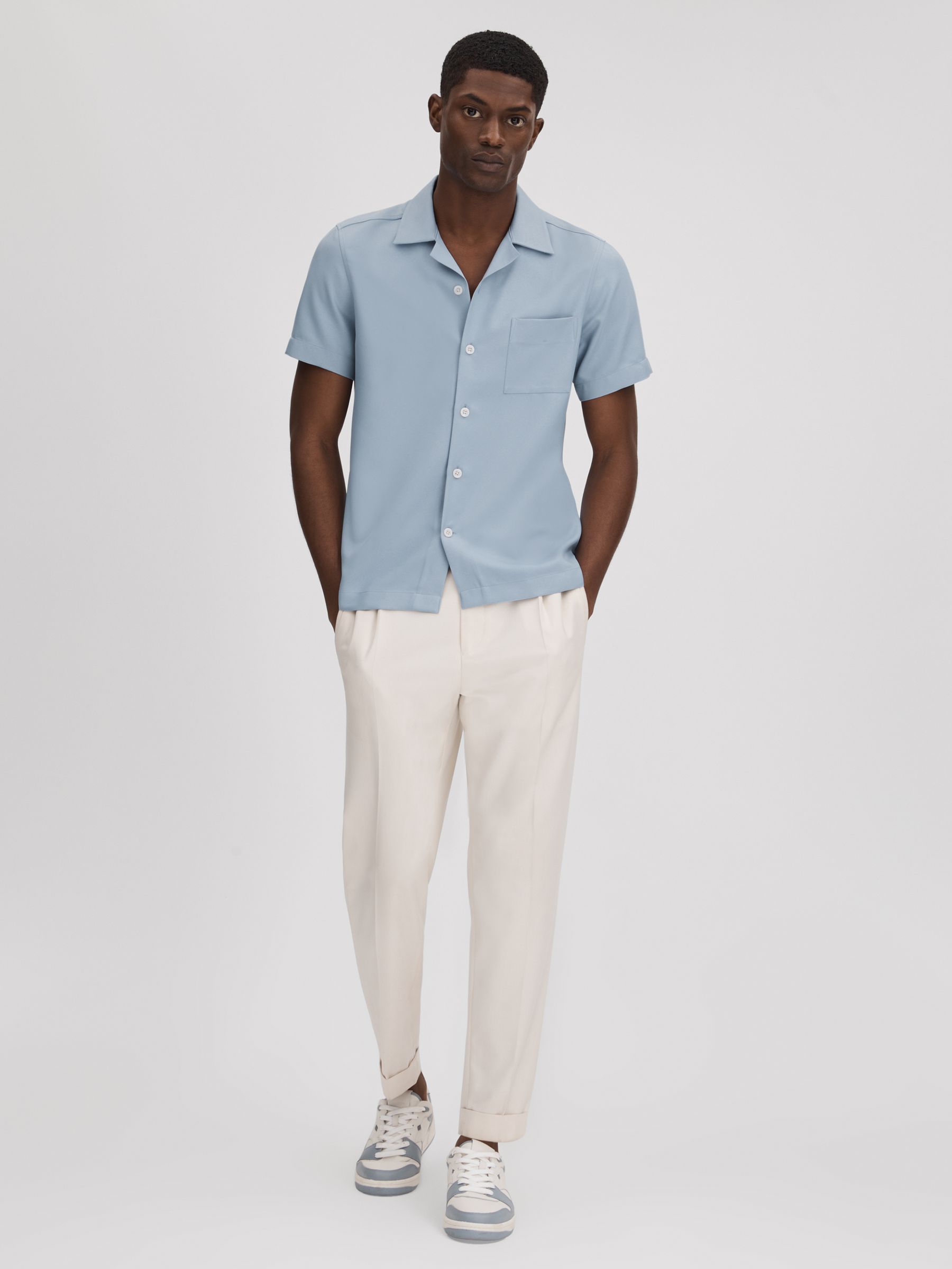 Cuban Collar Button-Through Shirt in China Blue - Image 3 of 6