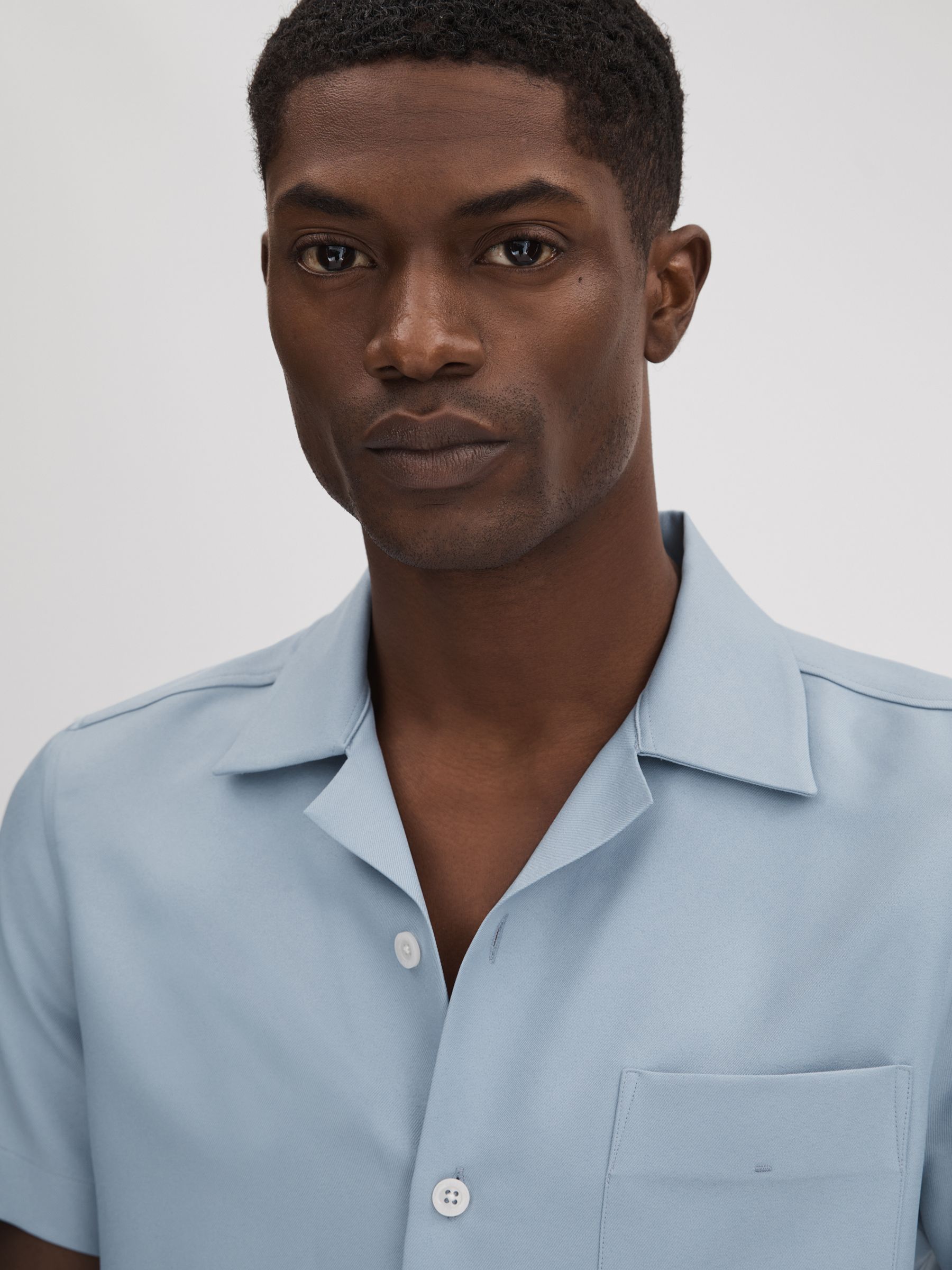 Cuban Collar Button-Through Shirt in China Blue - Image 4 of 6