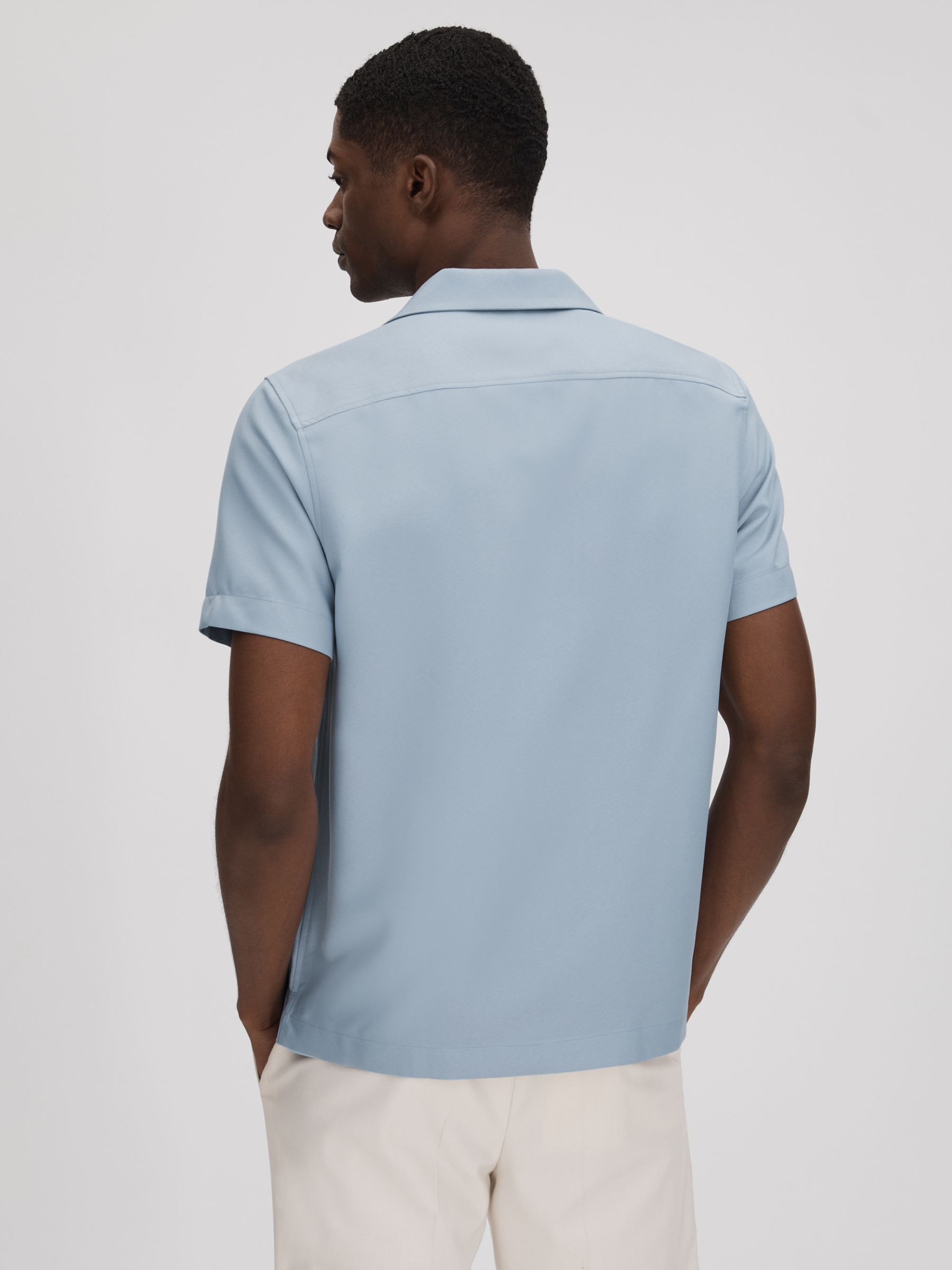 Cuban Collar Button-Through Shirt in China Blue - Image 5 of 6