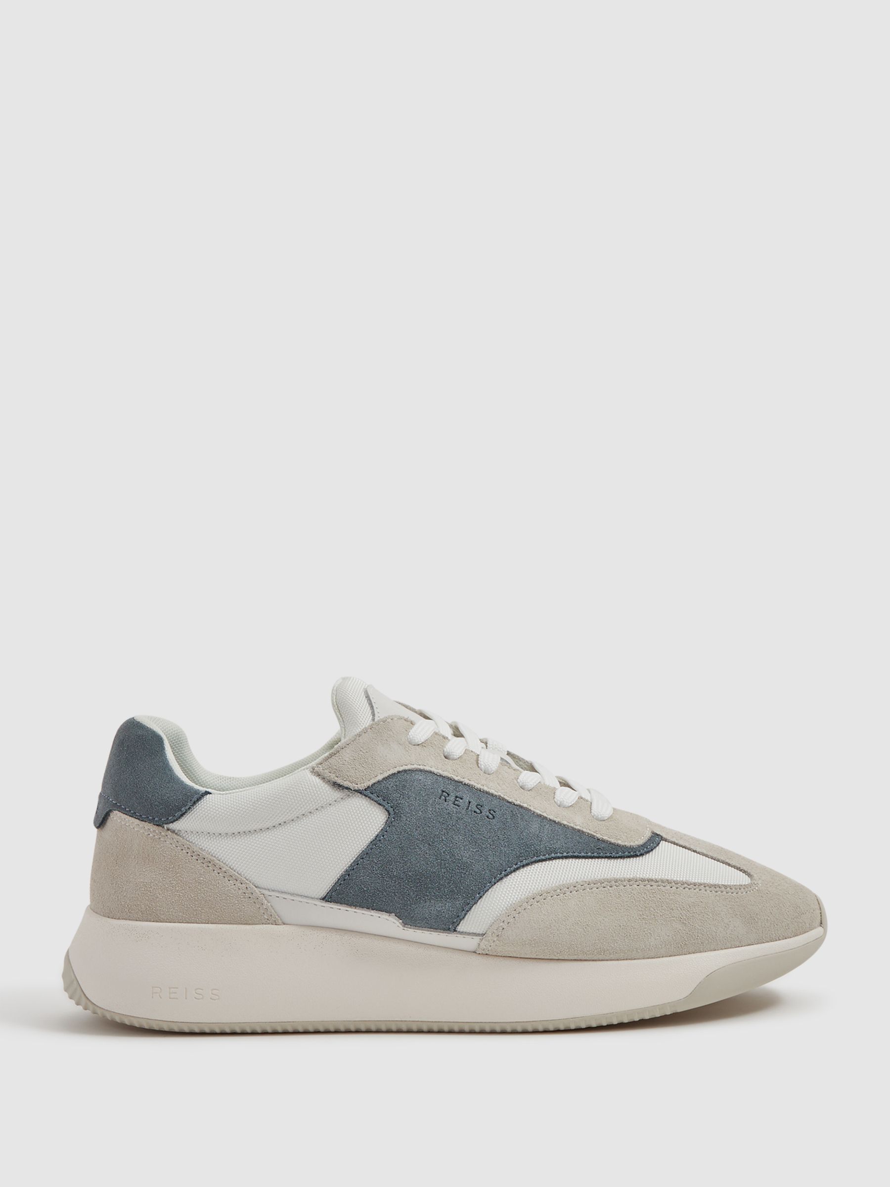 Leather Suede Running Trainers in Airforce Blue - Image 1 of 5