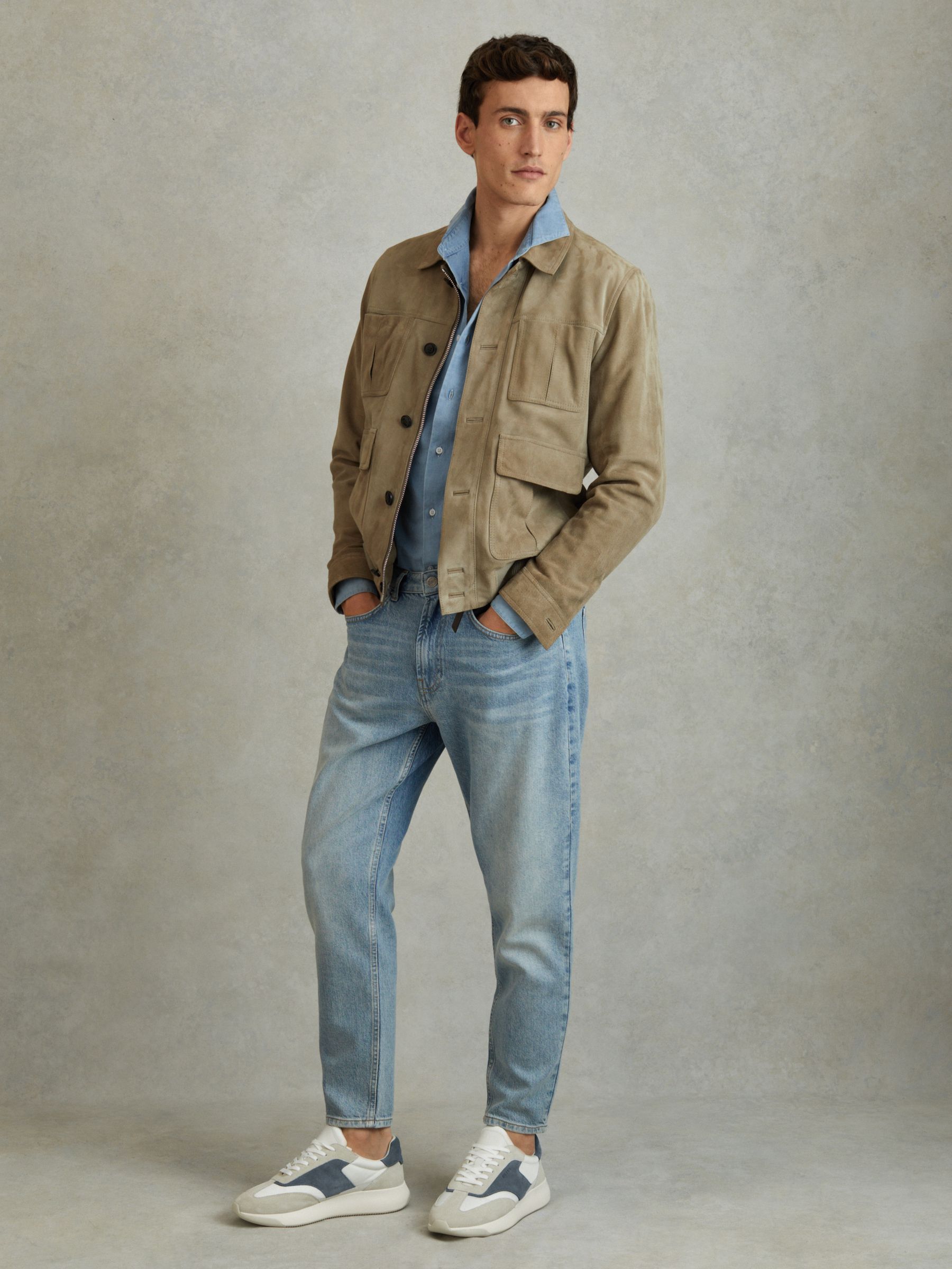 Leather Suede Running Trainers in Airforce Blue - Image 2 of 5 Leather Suede Running Trainers in Airforce Blue - Image 2 of 5