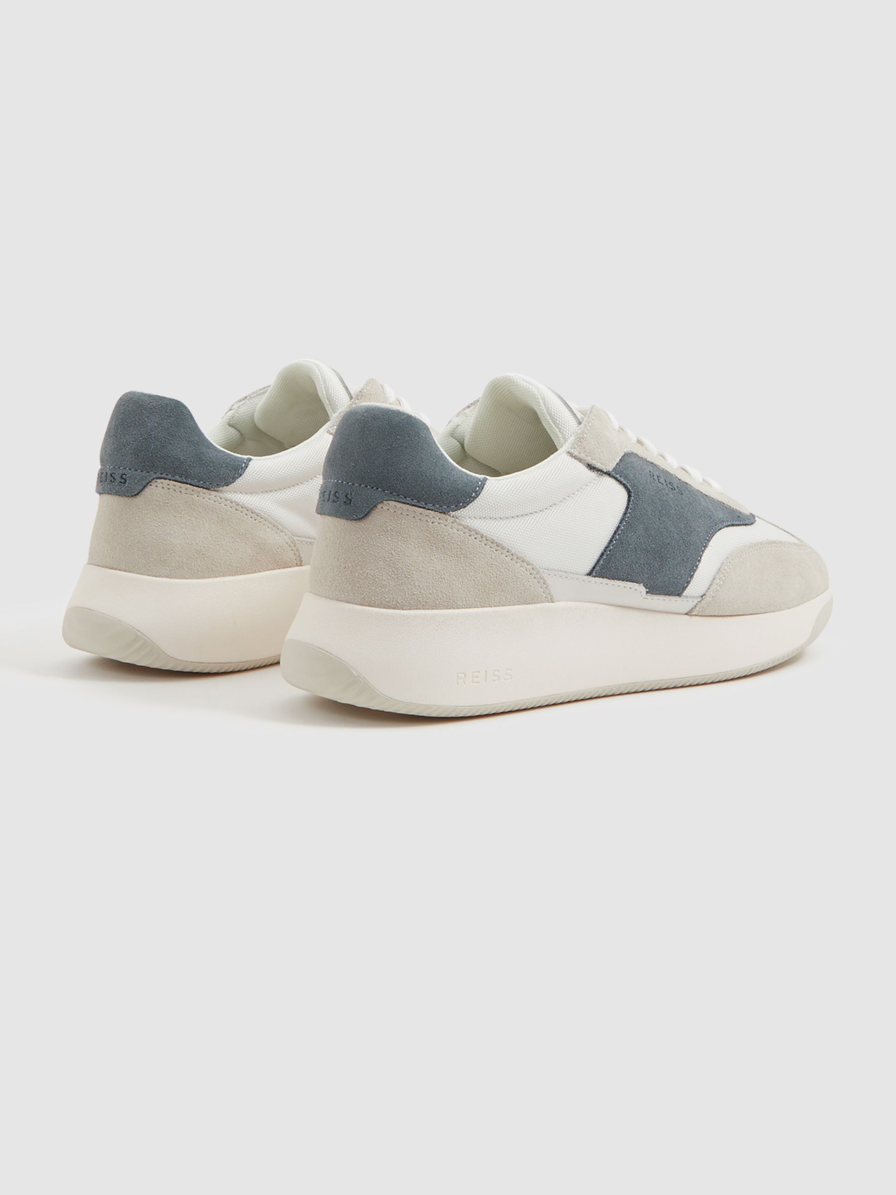 Leather Suede Running Trainers in Airforce Blue - Image 3 of 5