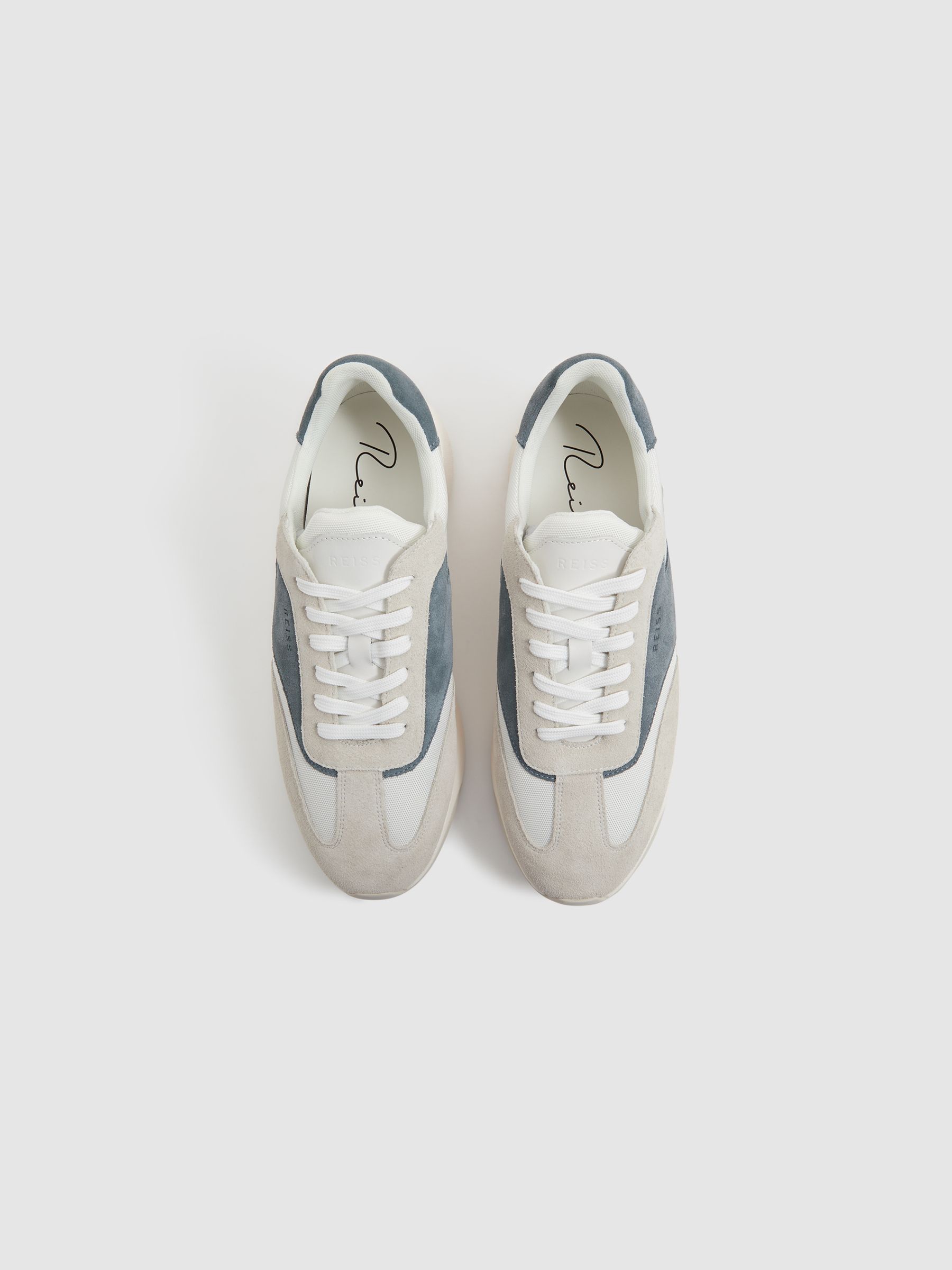 Leather Suede Running Trainers in Airforce Blue - Image 4 of 5