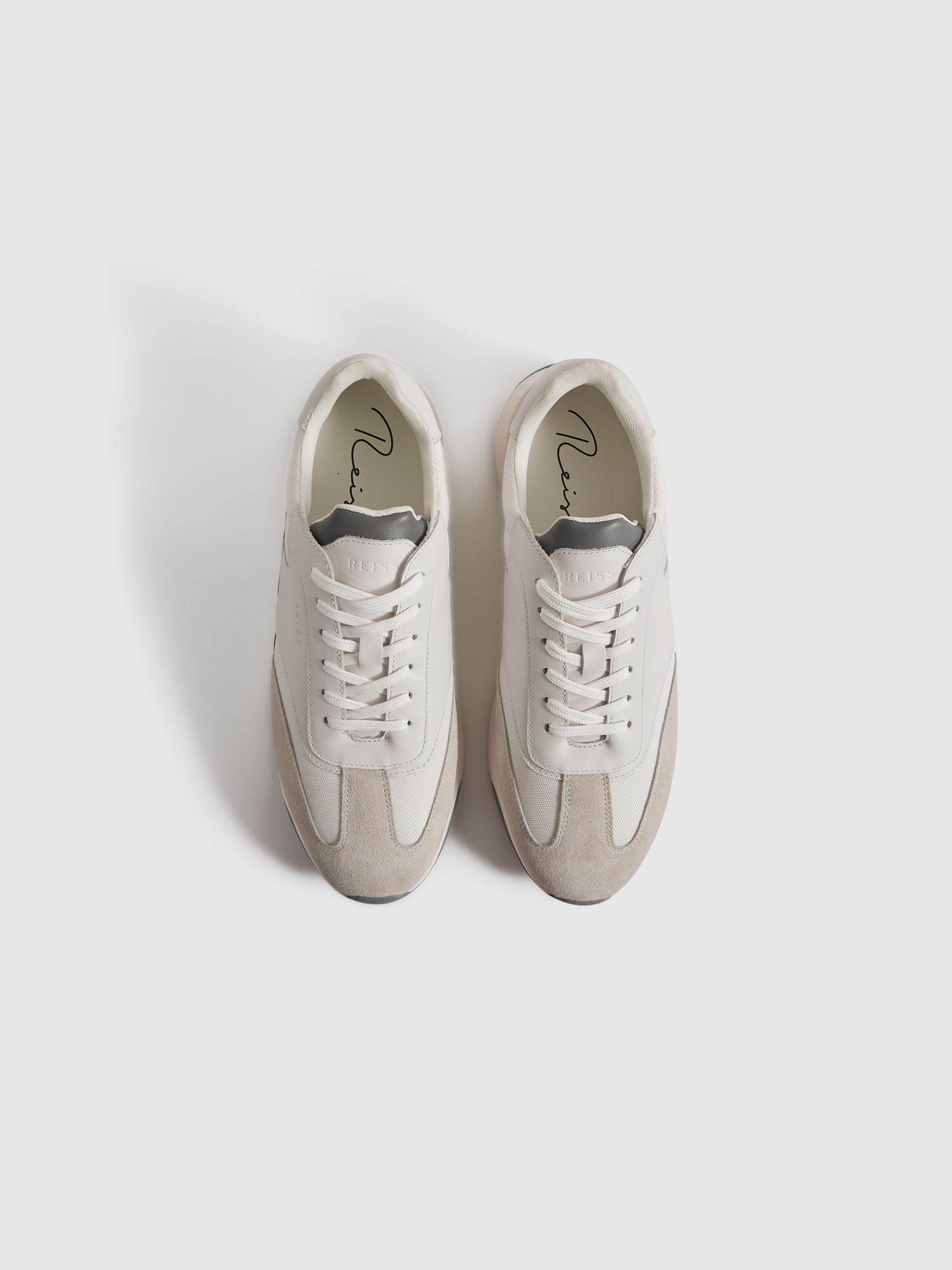 Leather Suede Running Trainers in Off White - Image 3 of 5