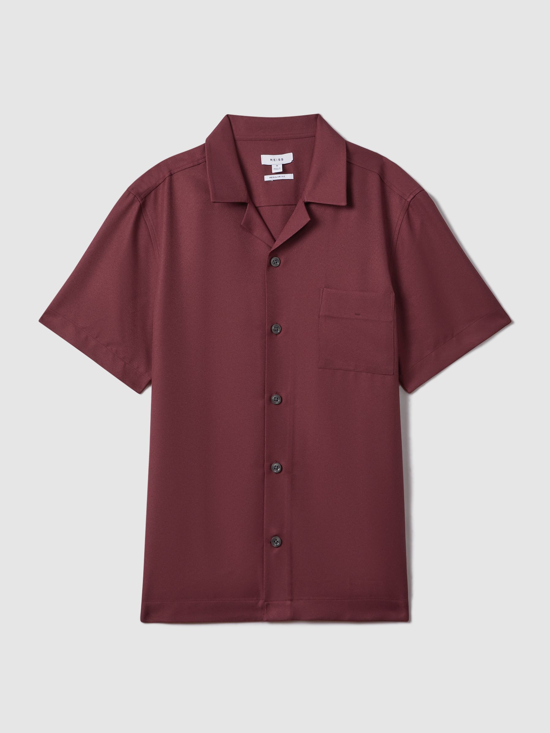 Cuban Collar Button-Through Shirt in Brick Red - Image 2 of 5