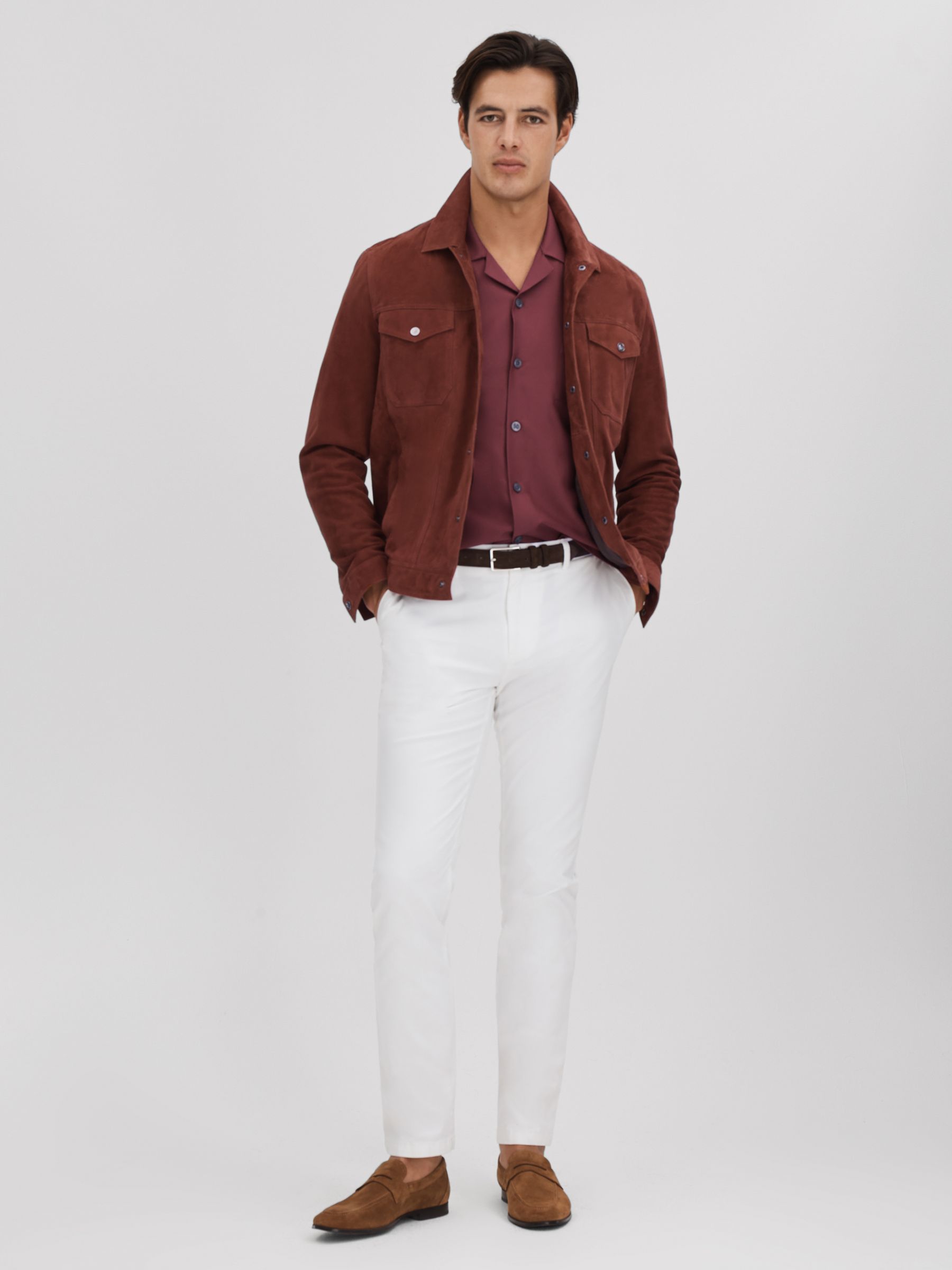 Cuban Collar Button-Through Shirt in Brick Red - Image 3 of 5
