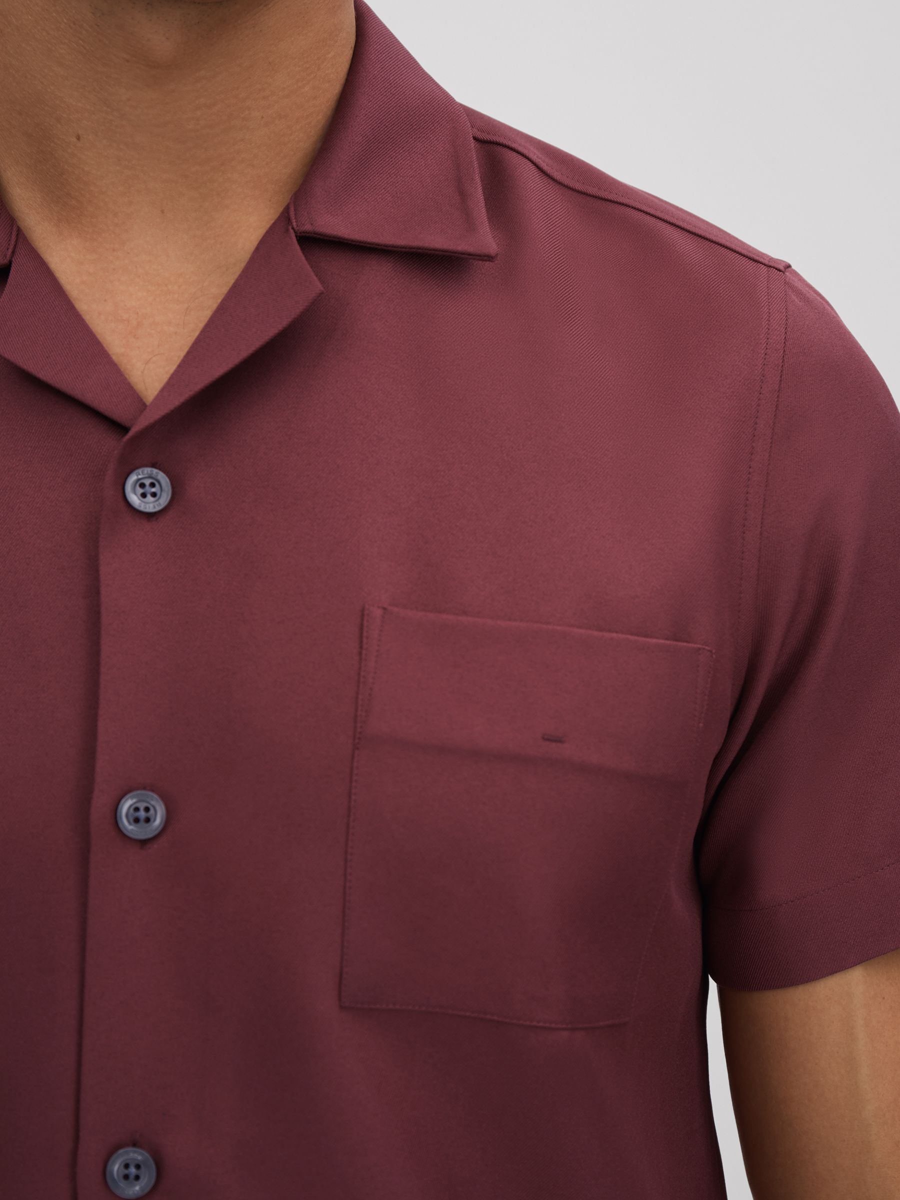 Cuban Collar Button-Through Shirt in Brick Red - Image 4 of 5