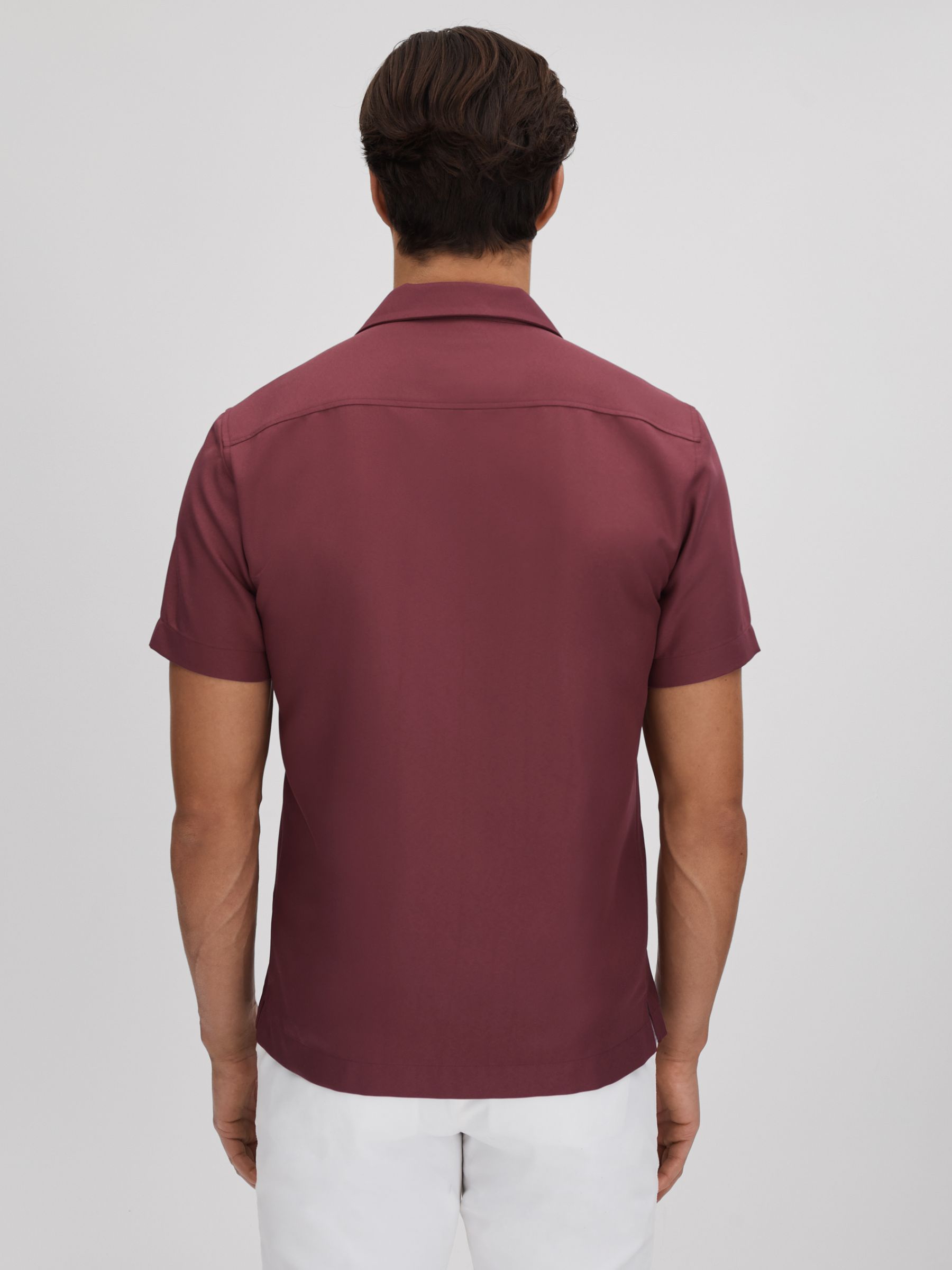 Cuban Collar Button-Through Shirt in Brick Red - Image 5 of 5