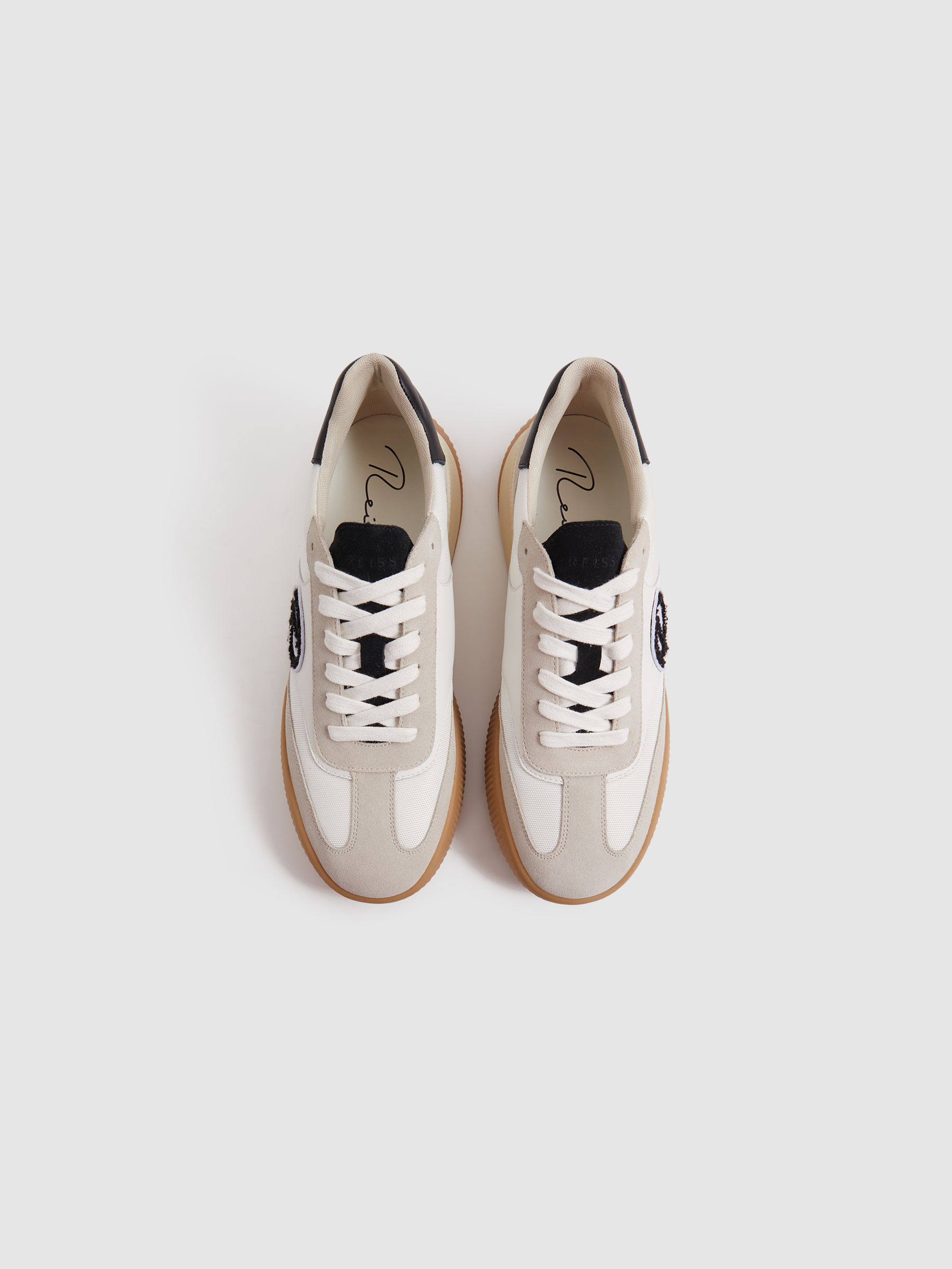 Leather Colourblock Running Trainers in White/Black - Image 3 of 5