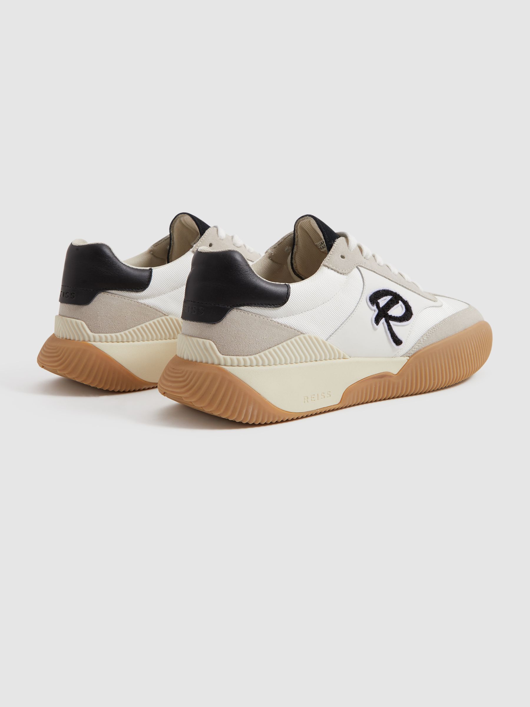 Leather Colourblock Running Trainers in White/Black - Image 4 of 5