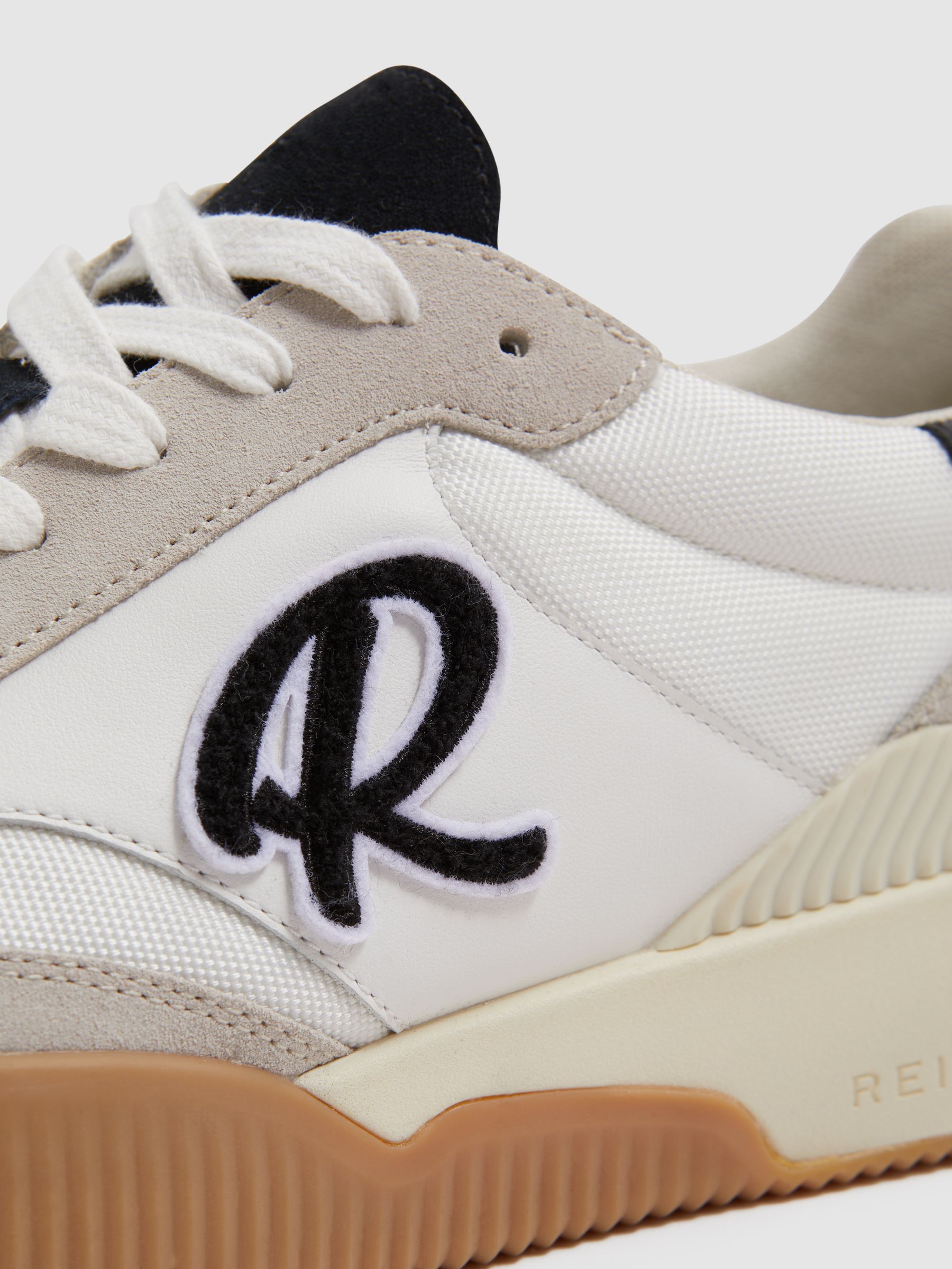 Leather Colourblock Running Trainers in White/Black - Image 5 of 5