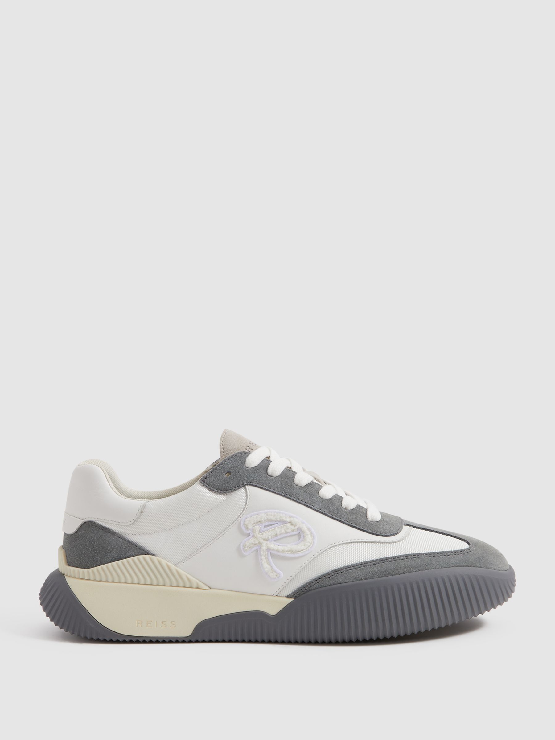 Leather Colourblock Running Trainers in Grey/White - Image 1 of 5