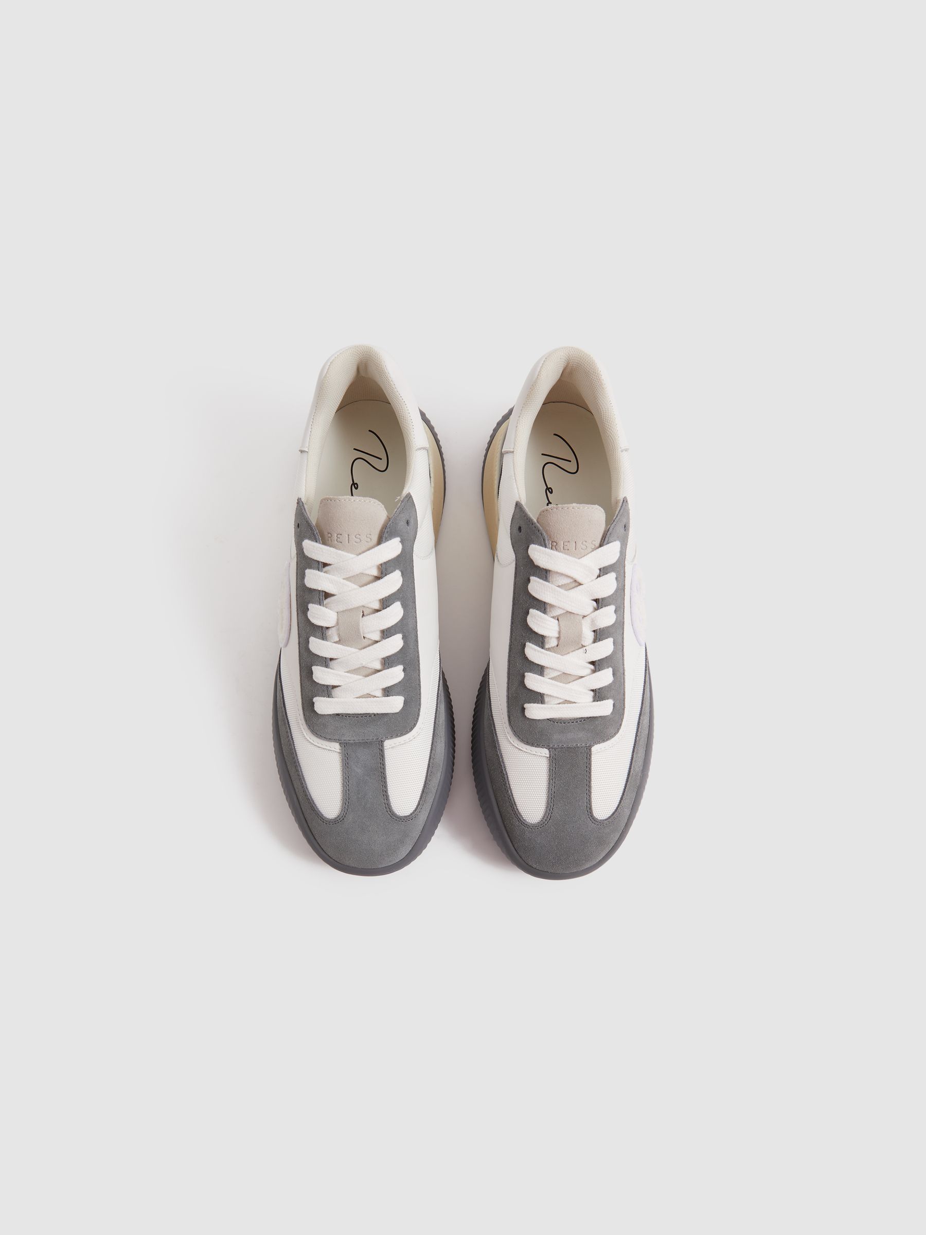 Leather Colourblock Running Trainers in Grey/White - Image 3 of 5