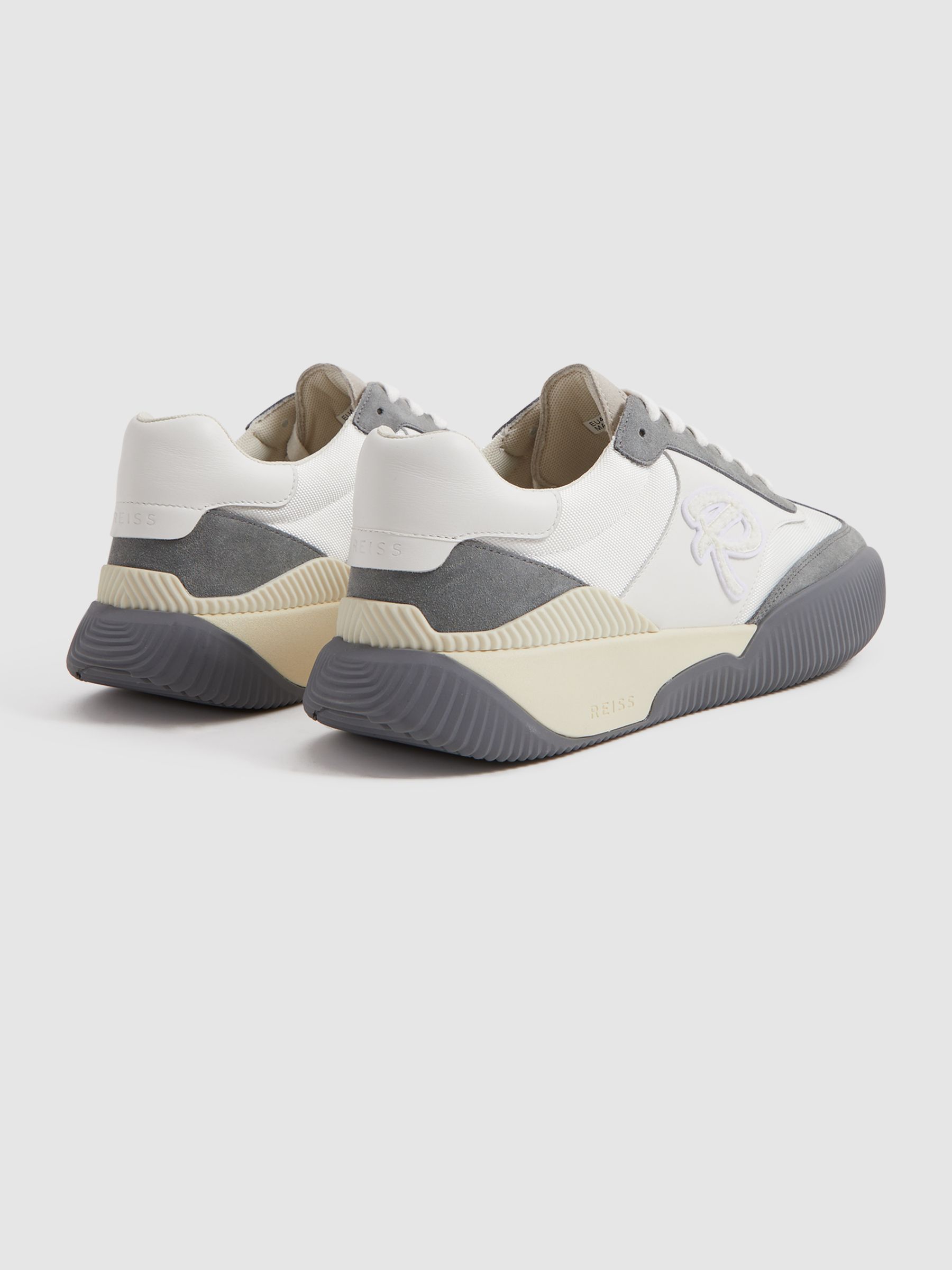 Leather Colourblock Running Trainers in Grey/White - Image 4 of 5