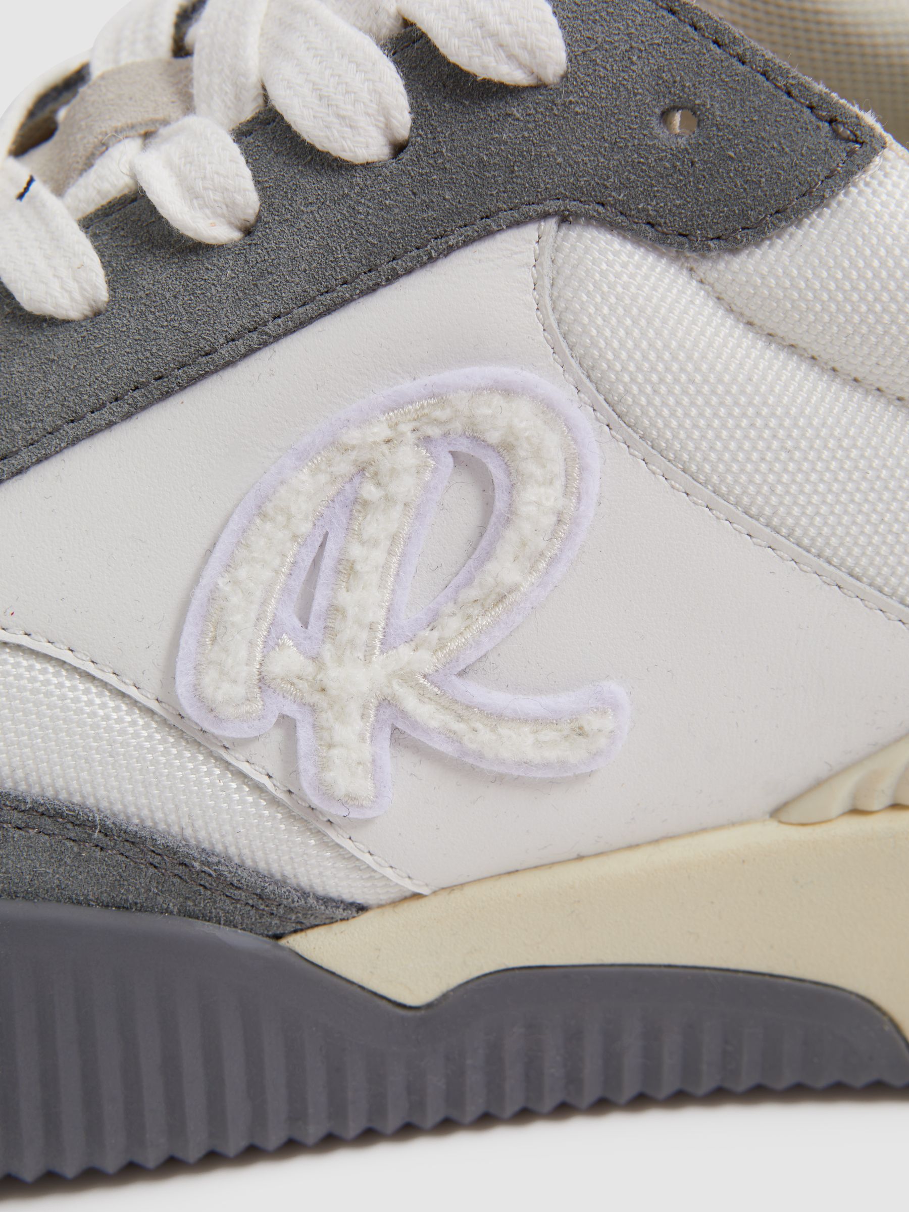 Leather Colourblock Running Trainers in Grey/White - Image 5 of 5