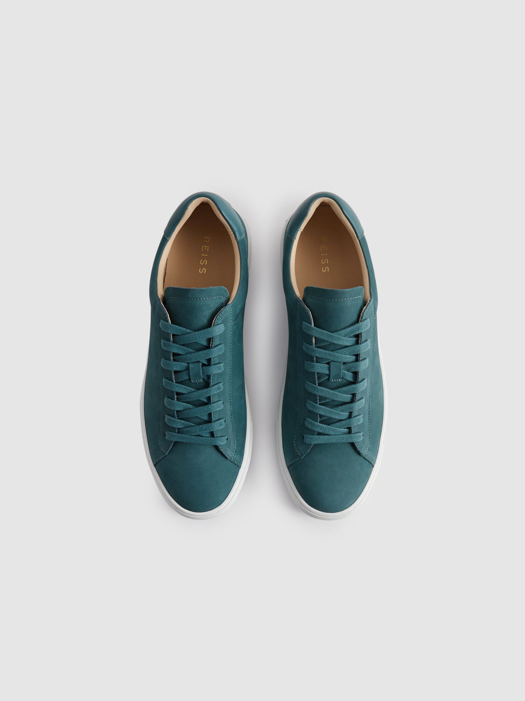 Leather Lace-Up Trainers in Seafoam - Image 3 of 5
