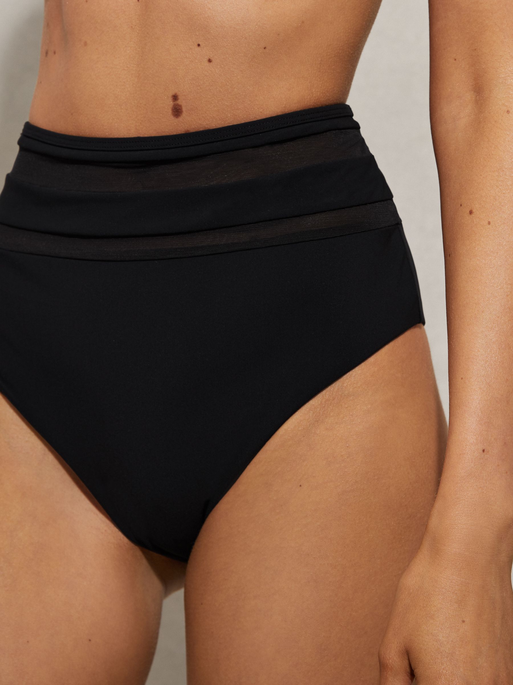 High Rise Mesh Bikini Bottoms in Black - Image 3 of 5