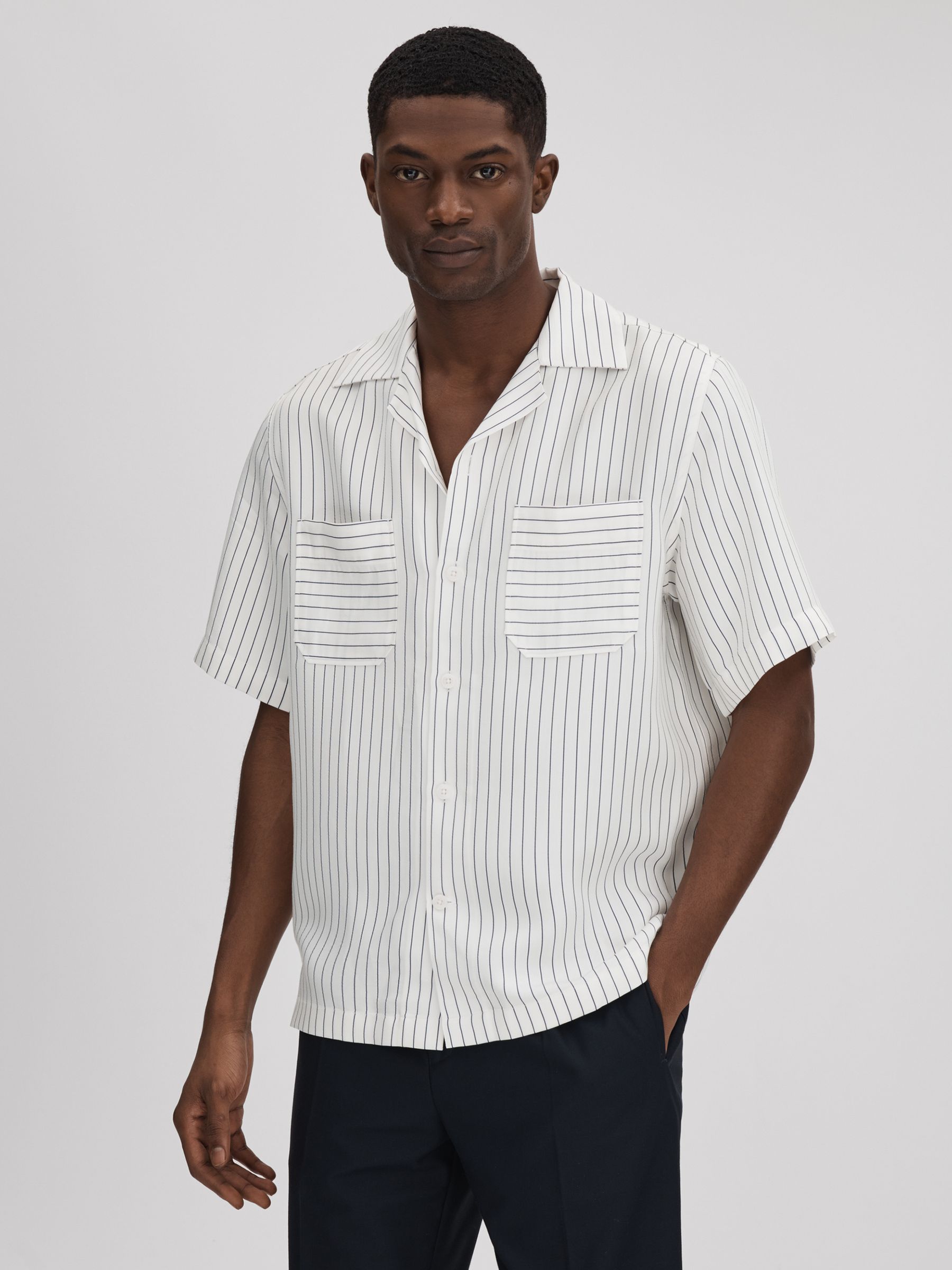 Boxy Fit Striped Shirt in White/Navy - Image 1 of 6 Boxy Fit Striped Shirt in White/Navy - Image 1 of 6