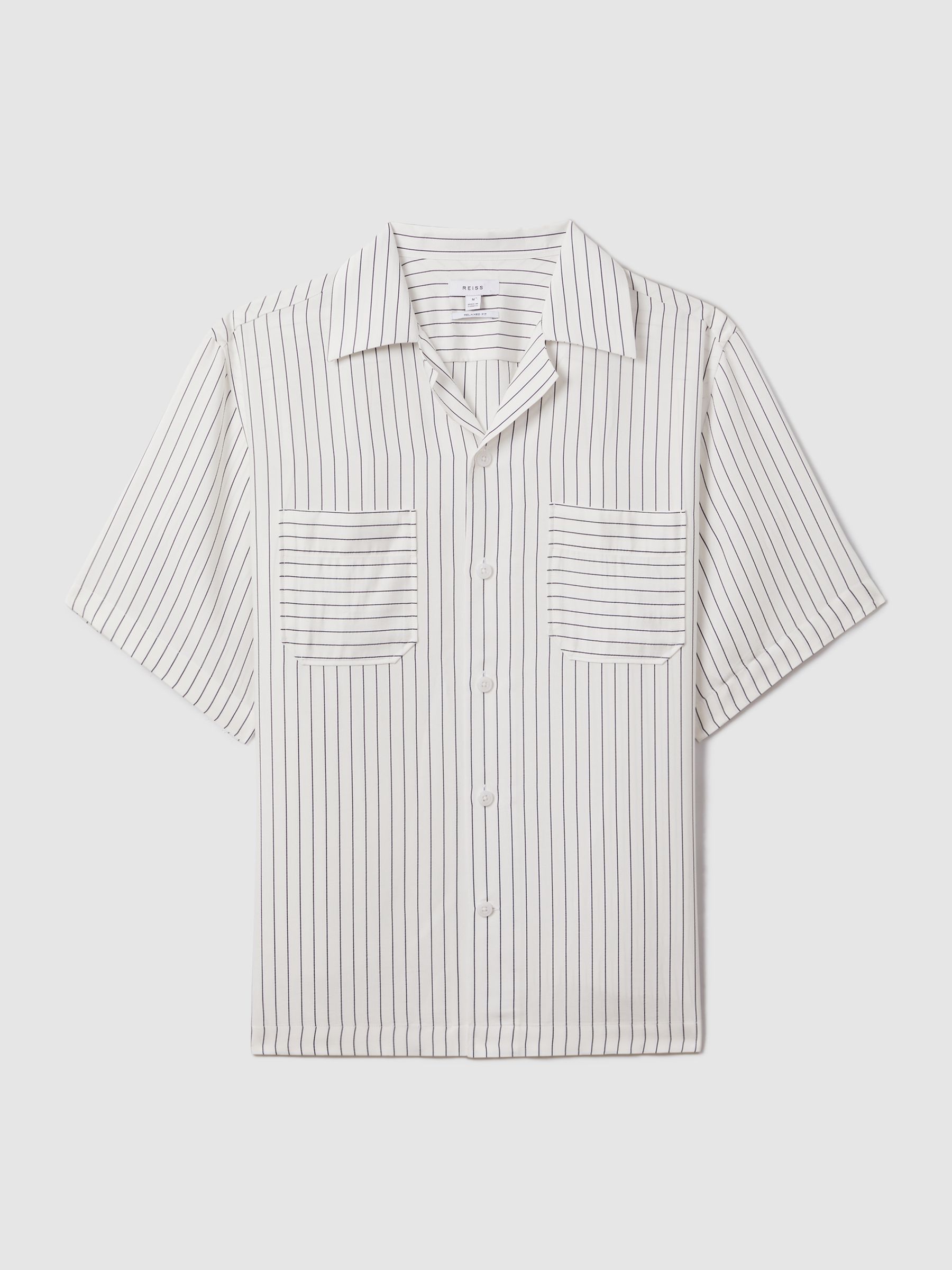 Boxy Fit Striped Shirt in White/Navy - Image 2 of 6