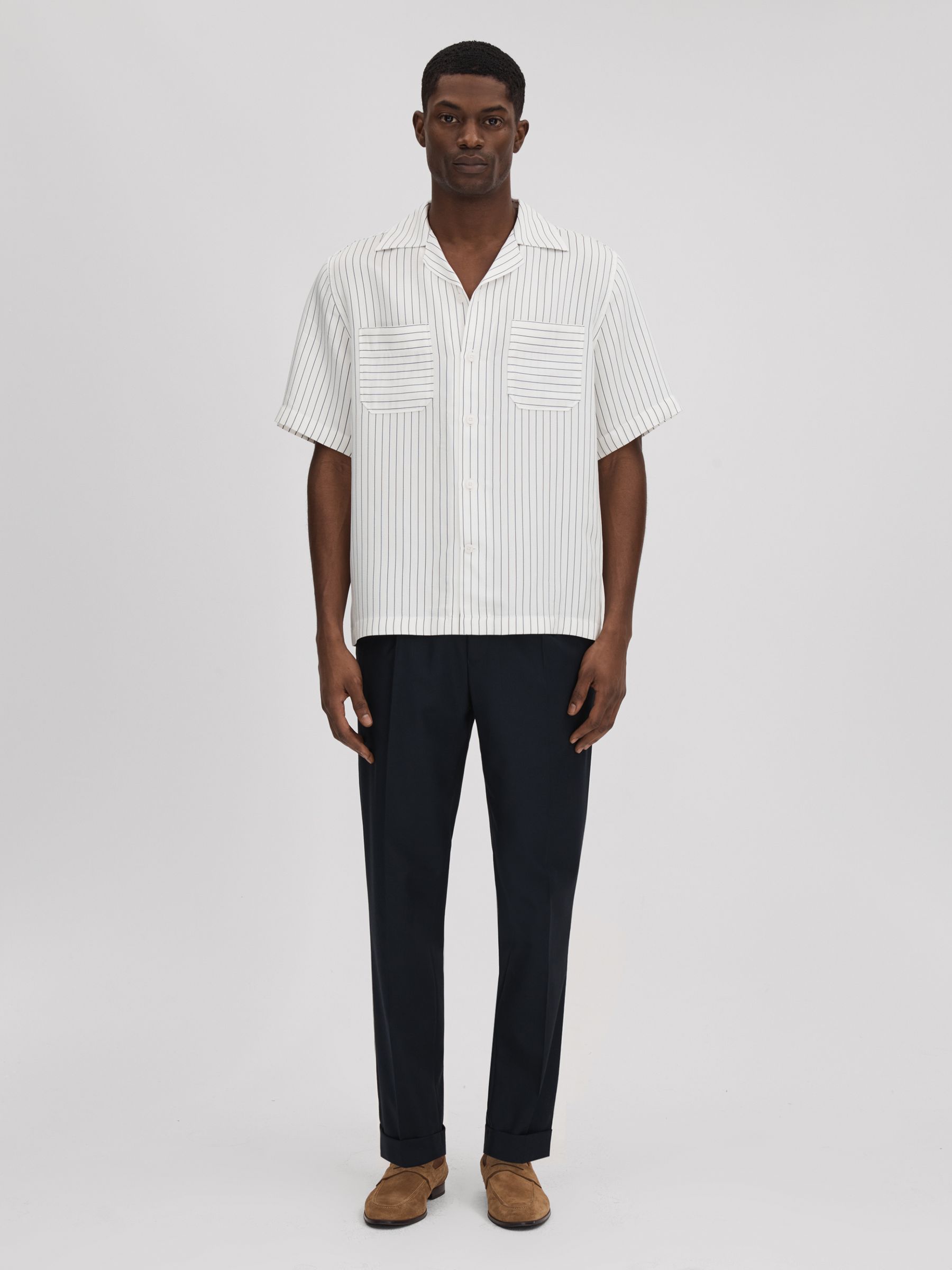 Boxy Fit Striped Shirt in White/Navy - Image 3 of 6