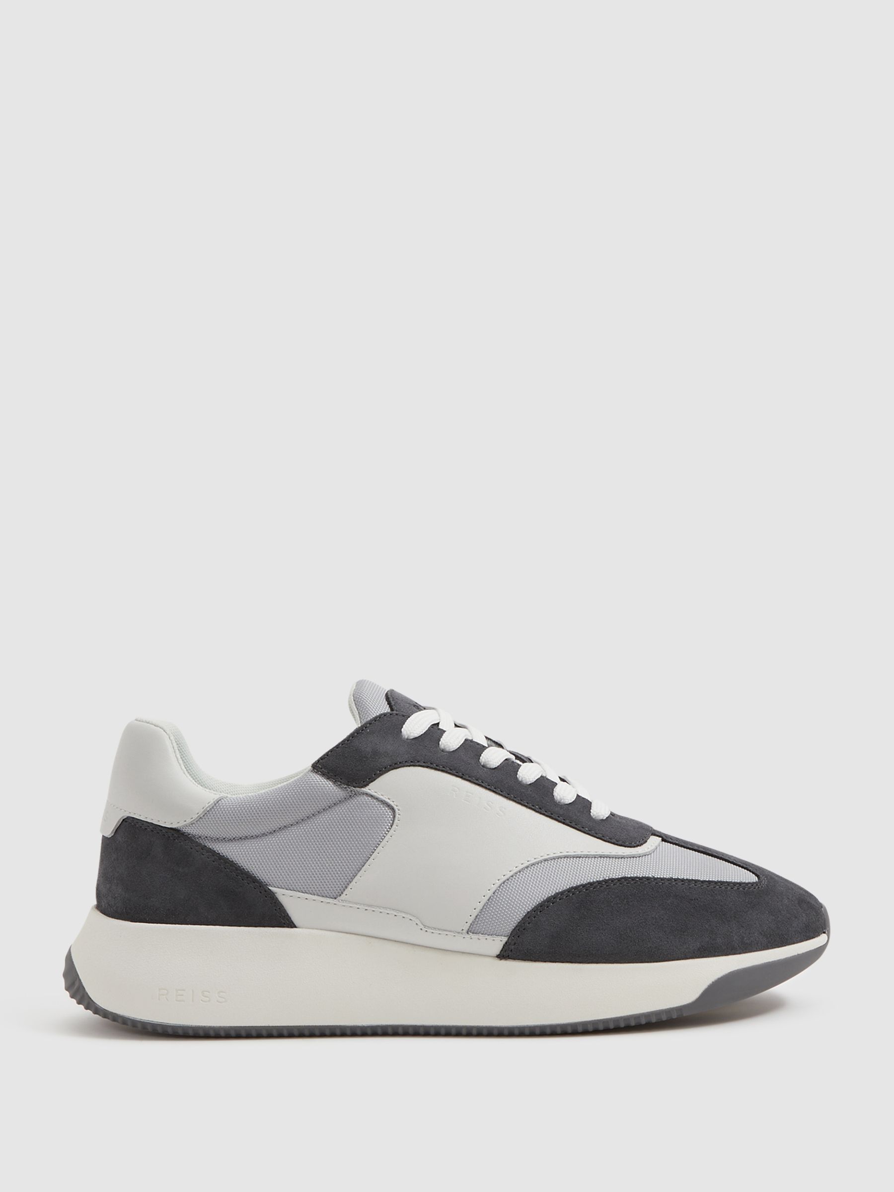 Leather Suede Running Trainers in Grey Mix - Image 1 of 5