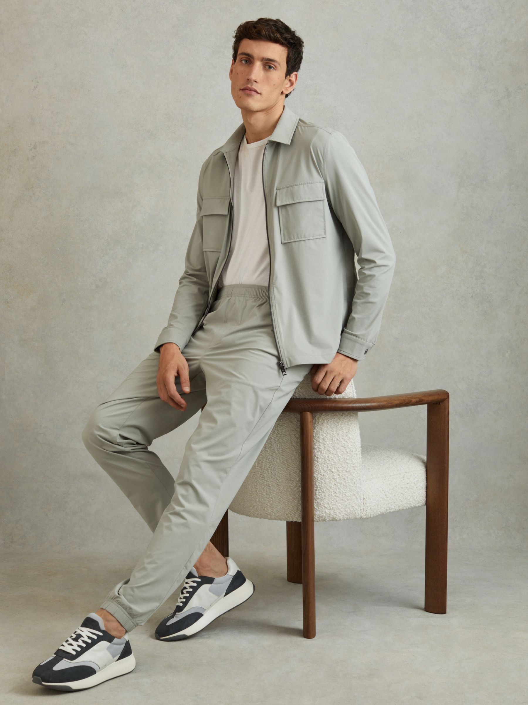 Leather Suede Running Trainers in Grey Mix - Image 2 of 5 Leather Suede Running Trainers in Grey Mix - Image 2 of 5