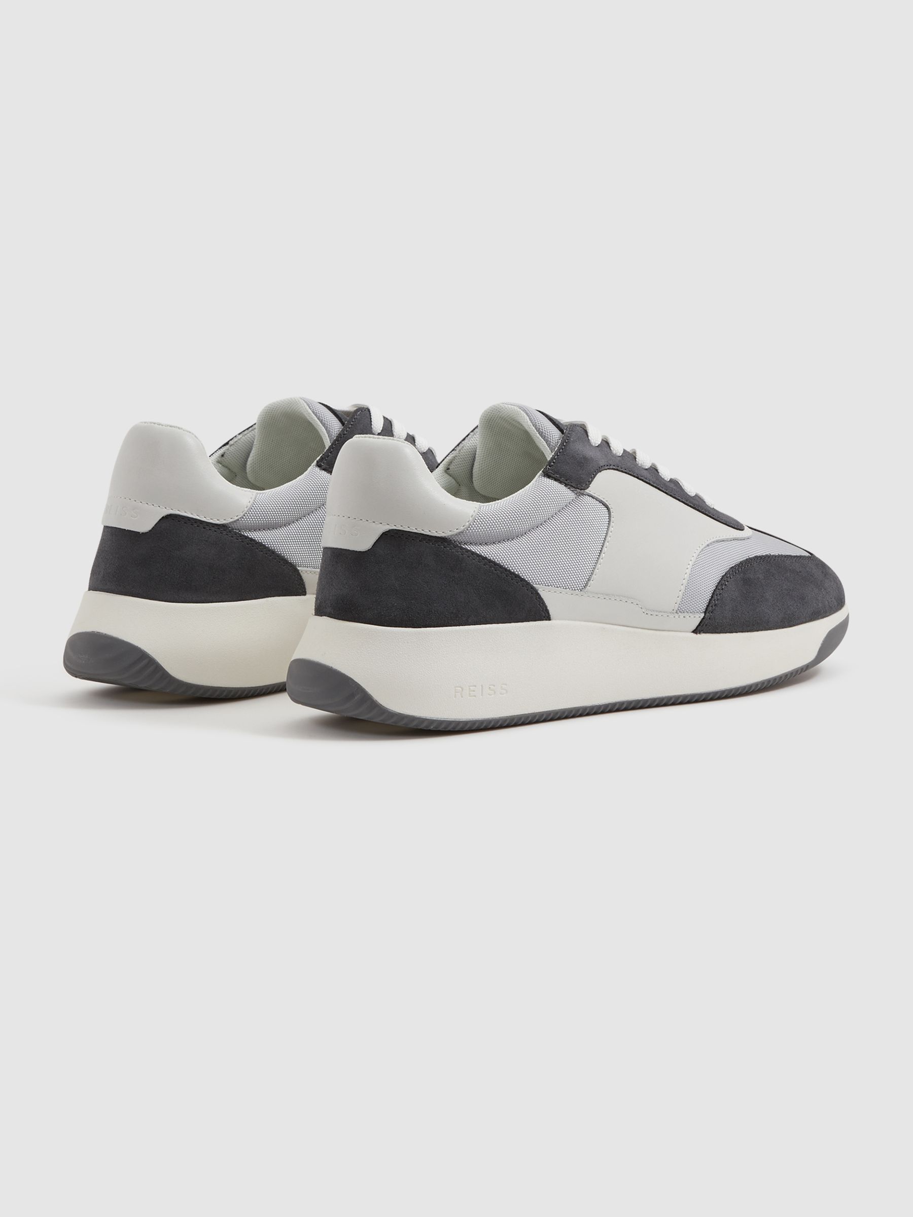 Leather Suede Running Trainers in Grey Mix - Image 3 of 5