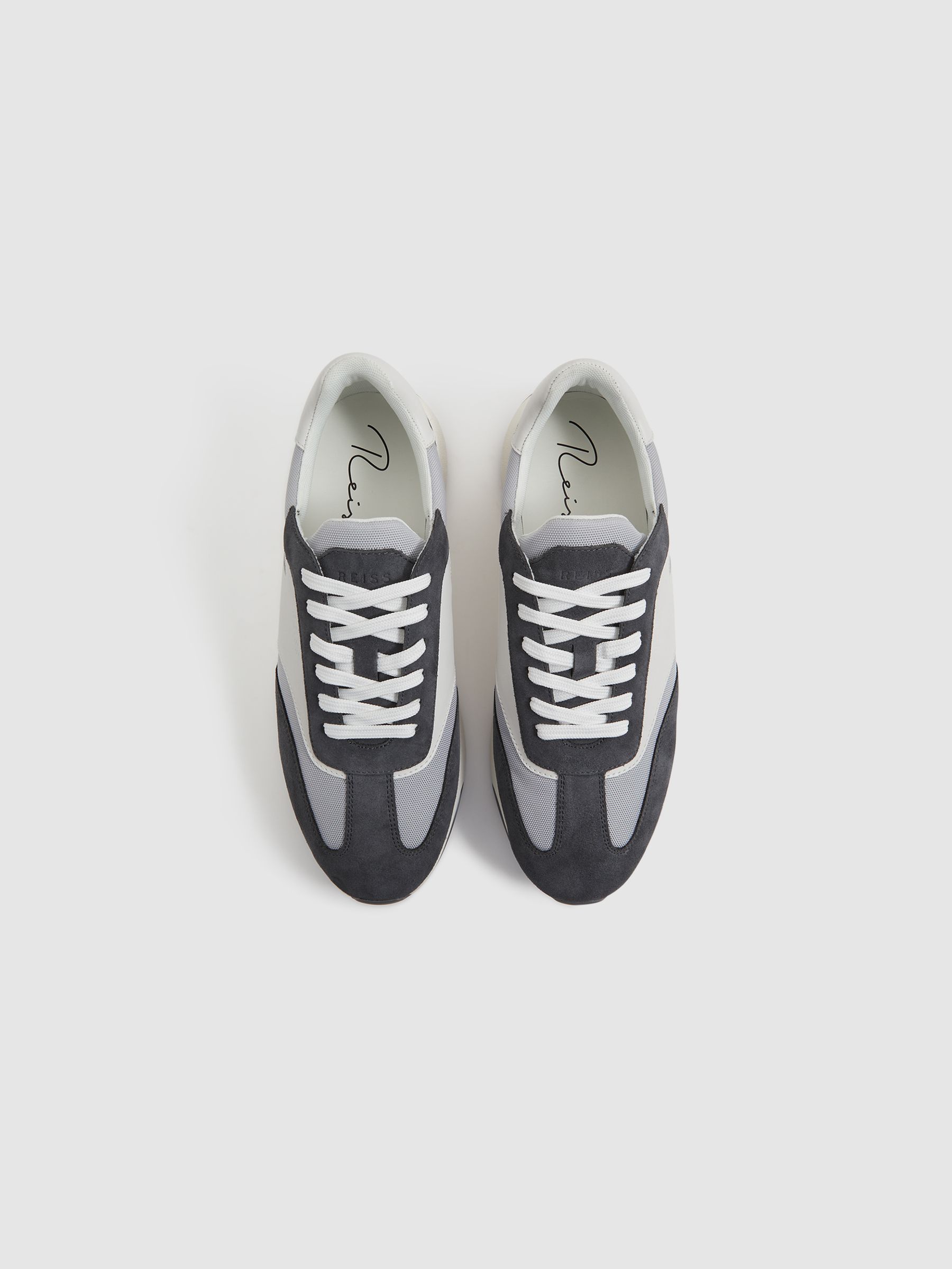Leather Suede Running Trainers in Grey Mix - Image 4 of 5