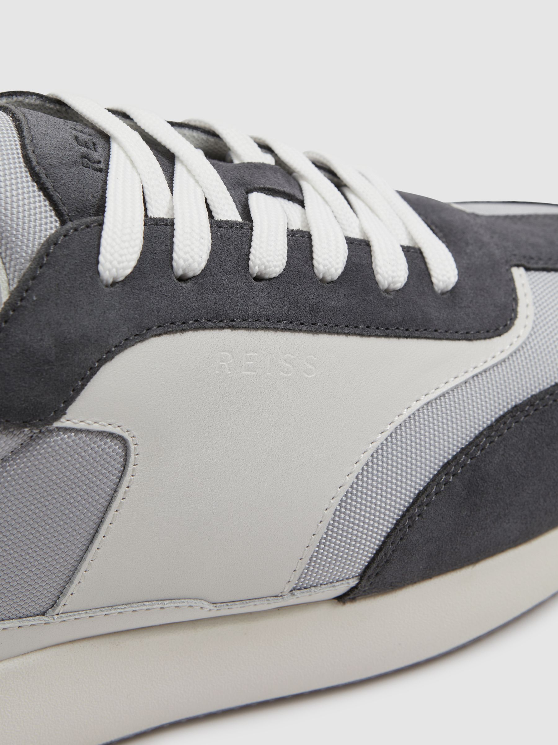 Leather Suede Running Trainers in Grey Mix - Image 5 of 5