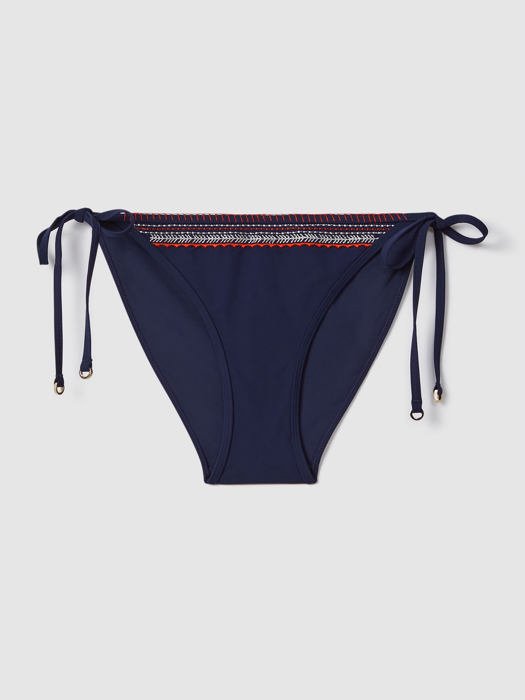 Embroidered Side Tie Bikini Bottoms in Navy/Red - Image 2 of 4