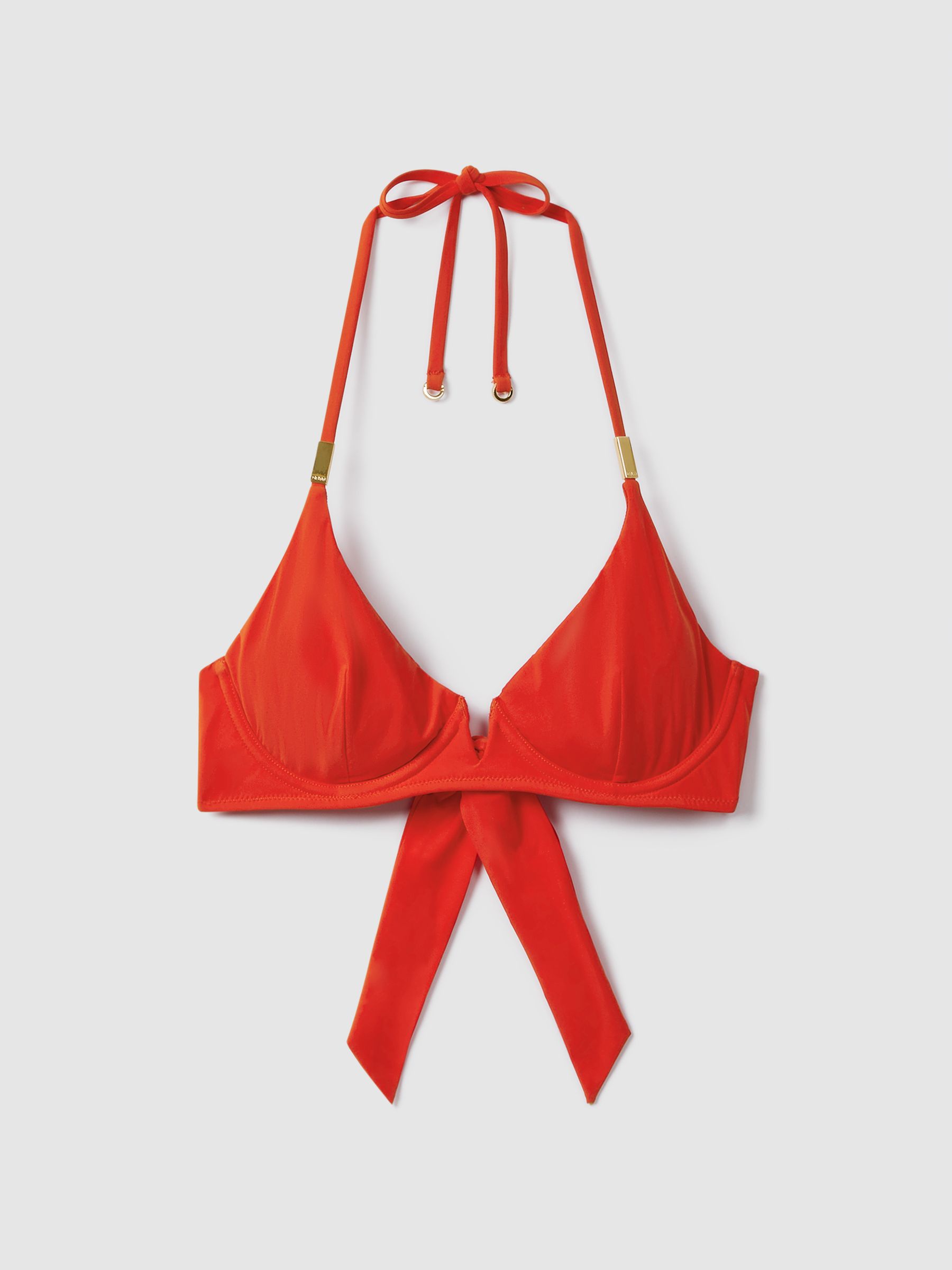 Underwired Tie Back Bikini Top in Red - Image 2 of 6