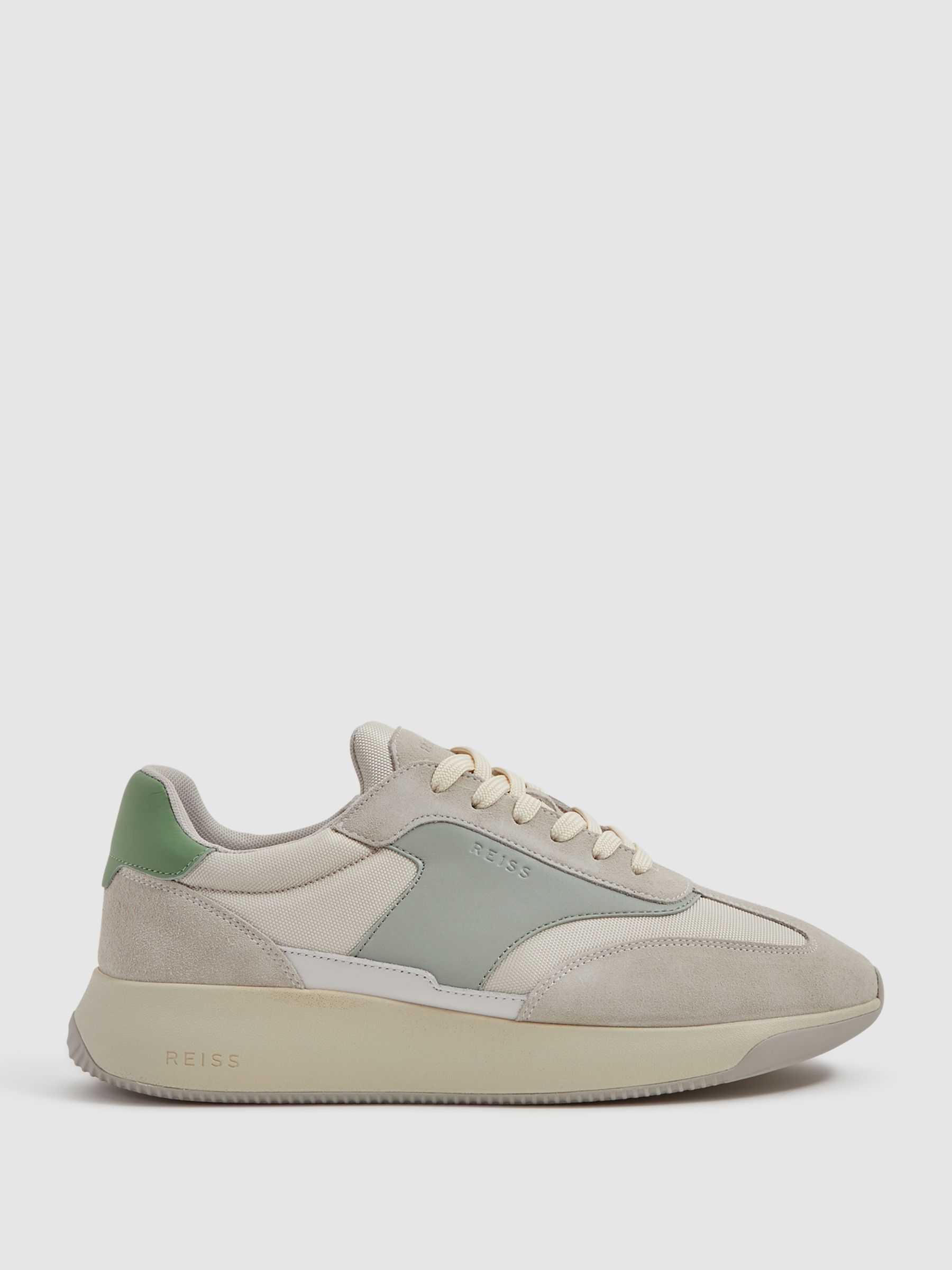 Leather Suede Running Trainers in Pistachio/White - Image 1 of 4 Leather Suede Running Trainers in Pistachio/White - Image 1 of 4