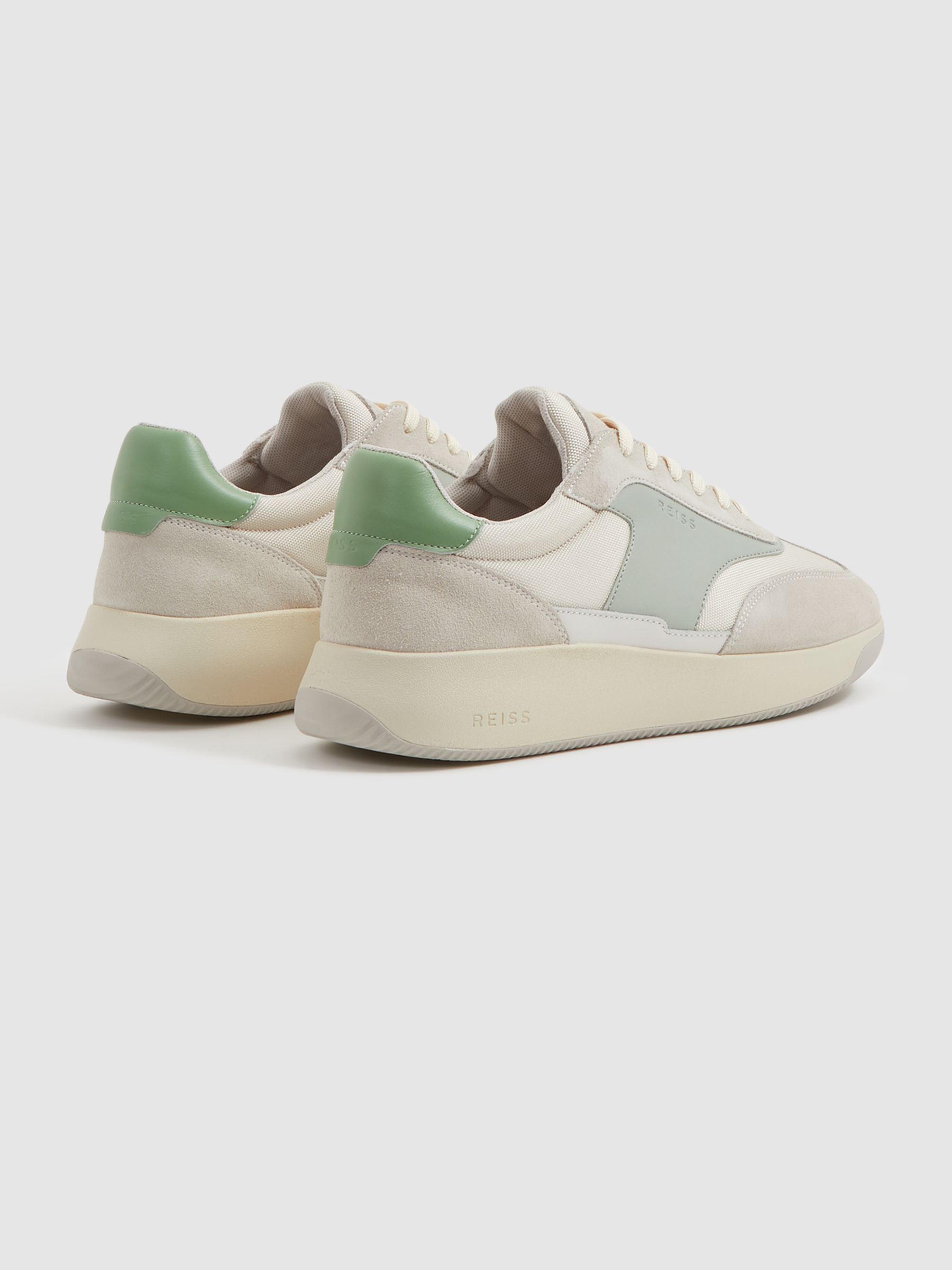Leather Suede Running Trainers in Pistachio/White - Image 2 of 4