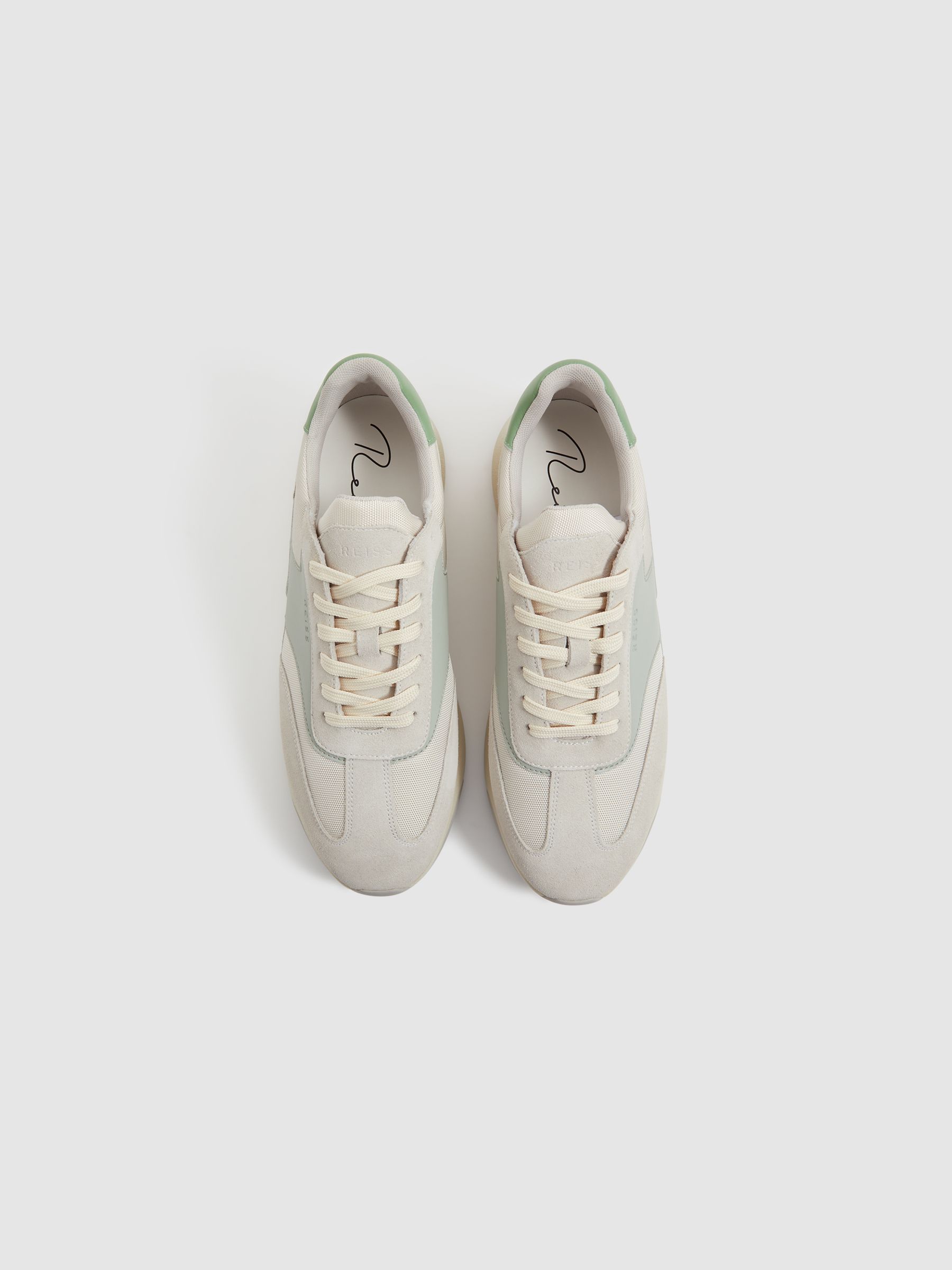 Leather Suede Running Trainers in Pistachio/White - Image 3 of 4