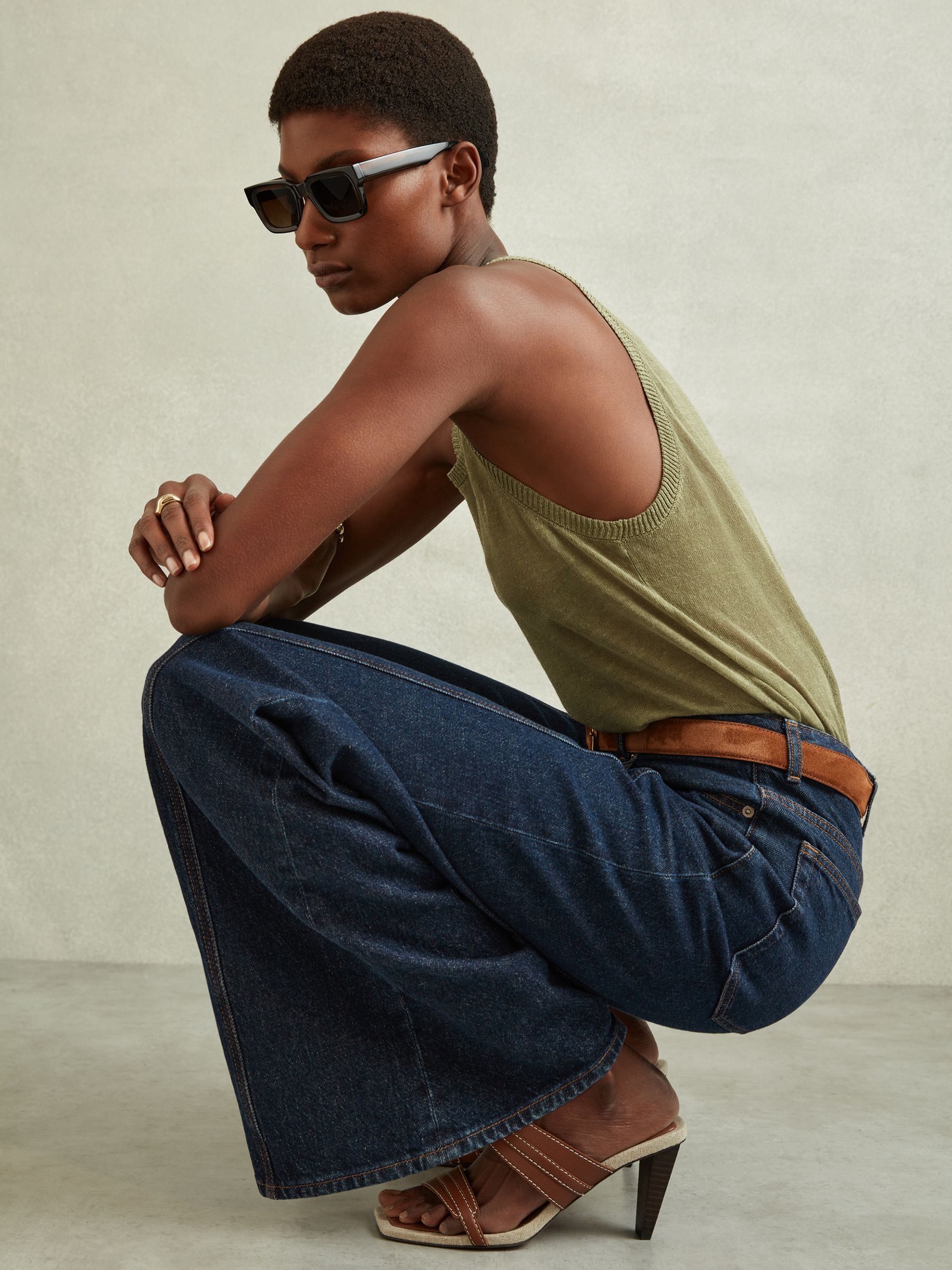 Petite Flared Front Seam Jeans in Dark Blue - Image 1 of 6