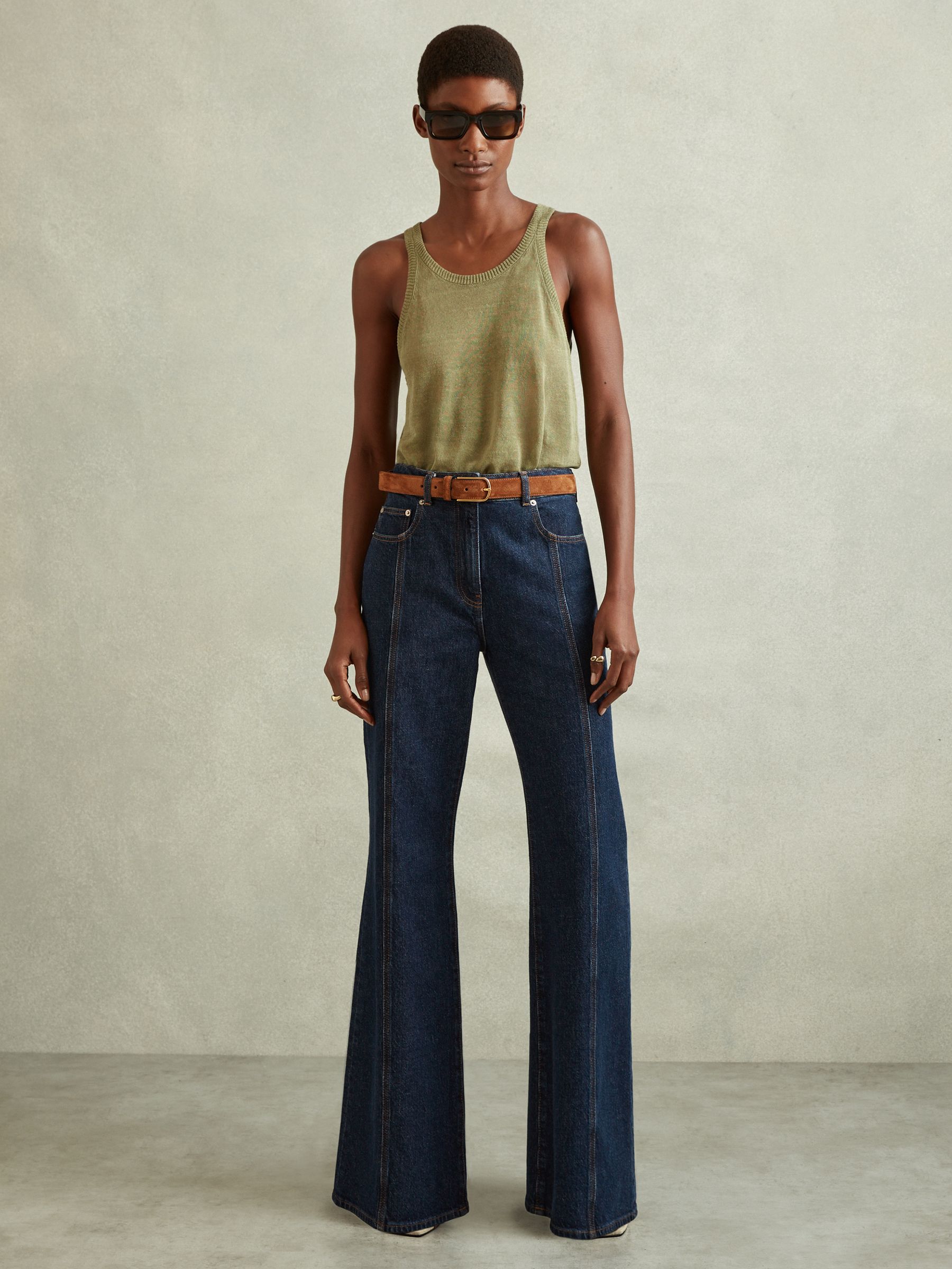 Petite Flared Front Seam Jeans in Dark Blue - Image 3 of 6