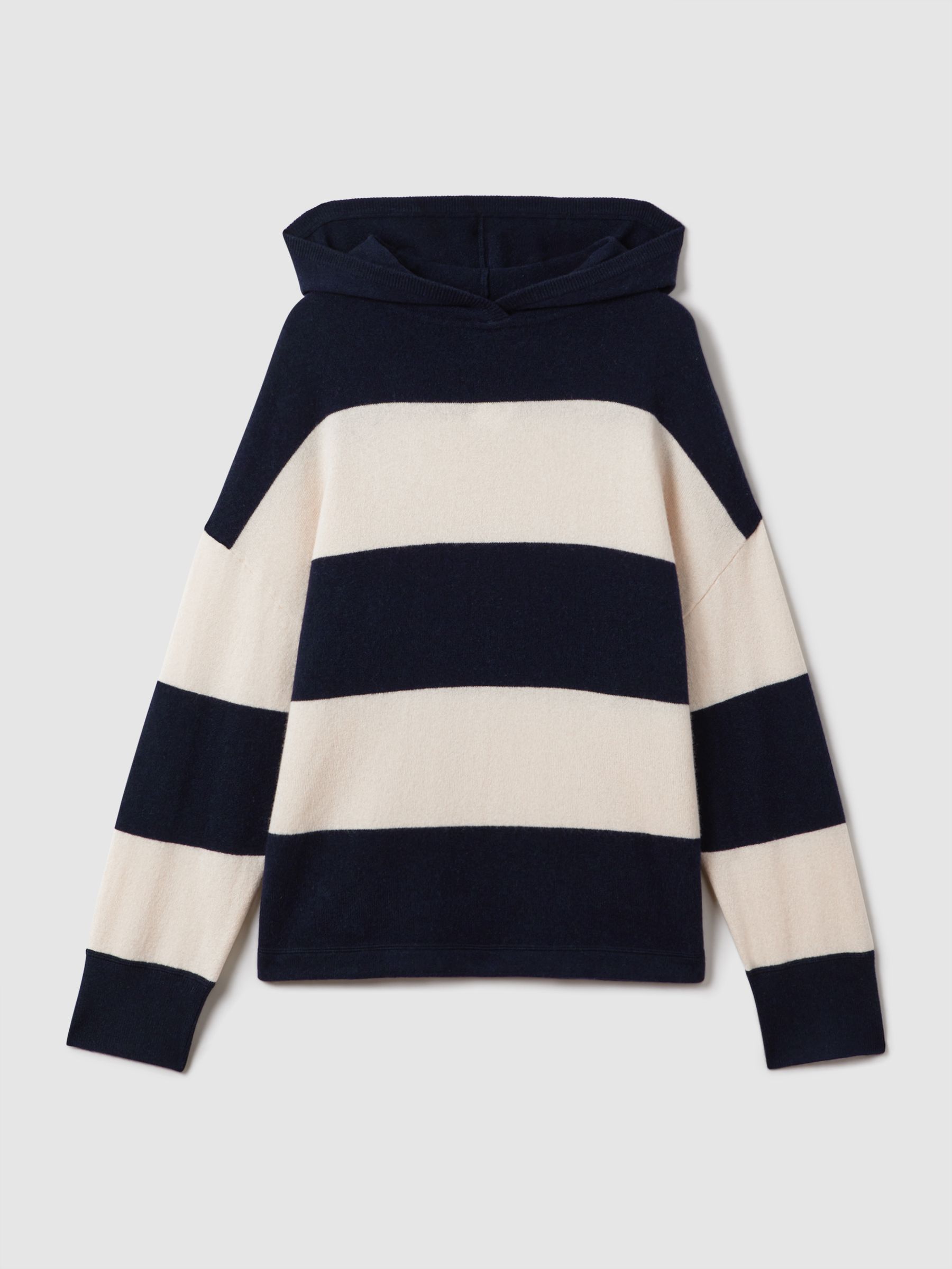 Wool Blend Striped Hoodie in Navy/Ivory