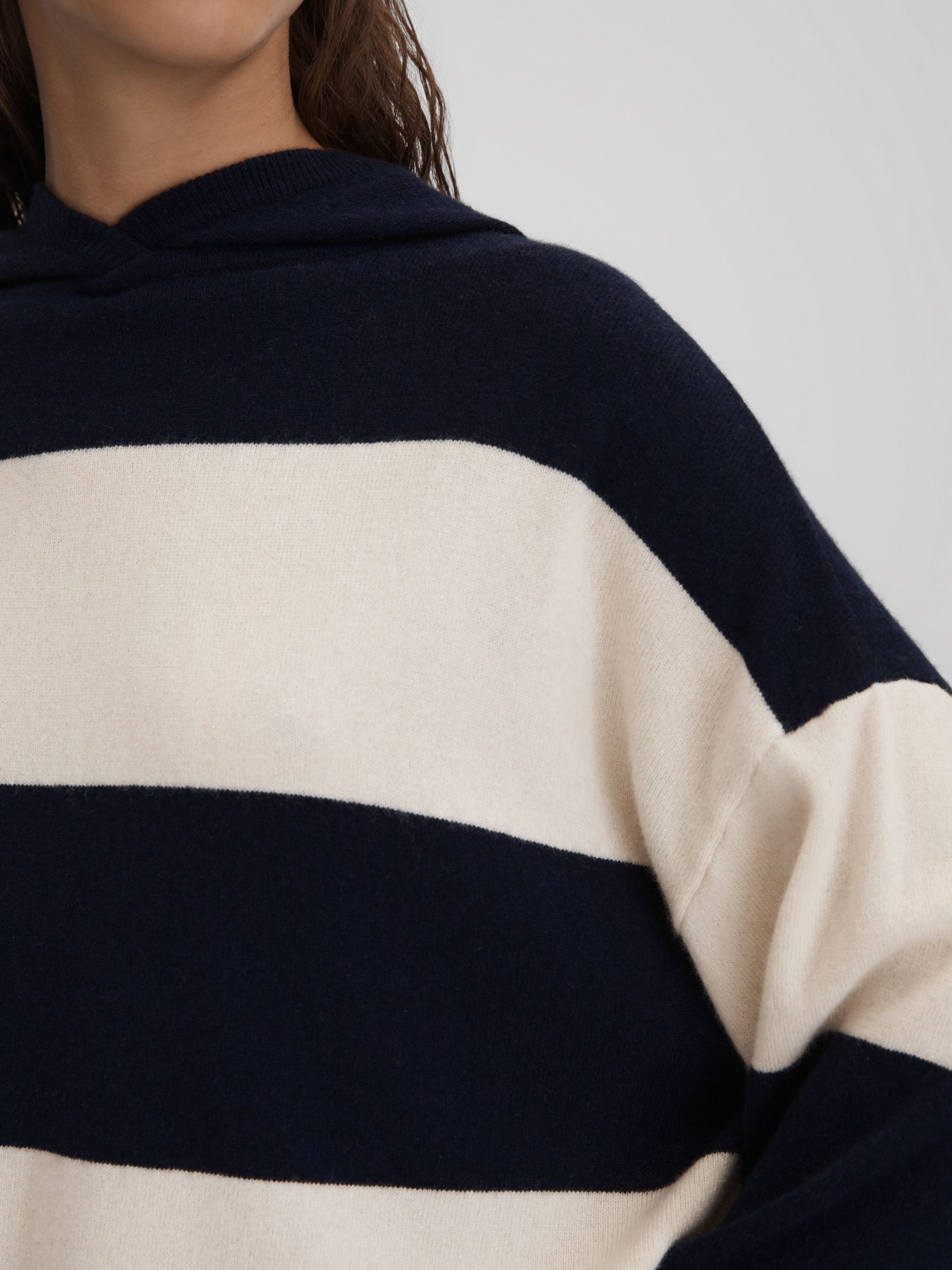 Wool Blend Striped Hoodie in Navy/Ivory - Image 3 of 6