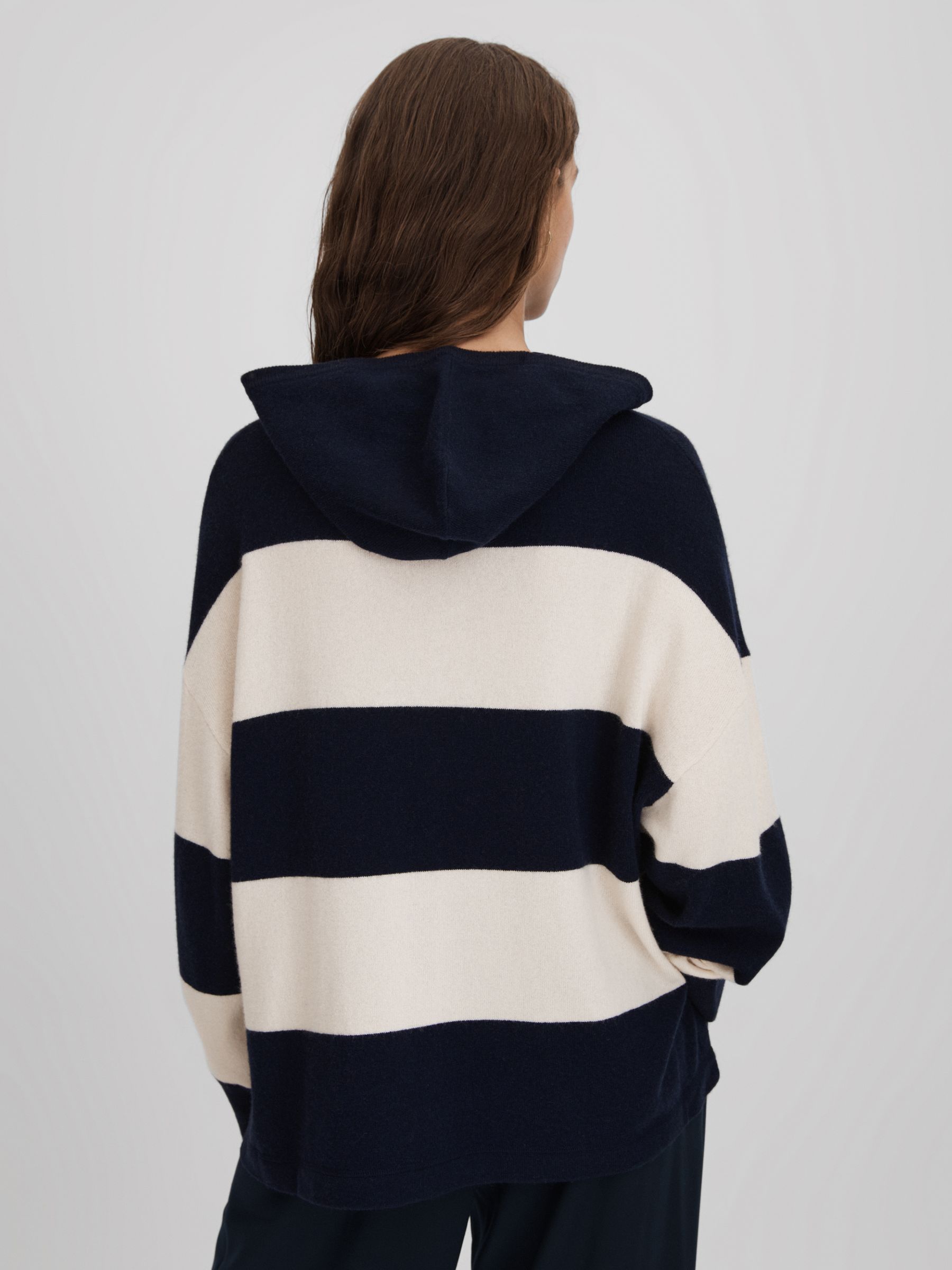 Wool Blend Striped Hoodie in Navy/Ivory - Image 4 of 6