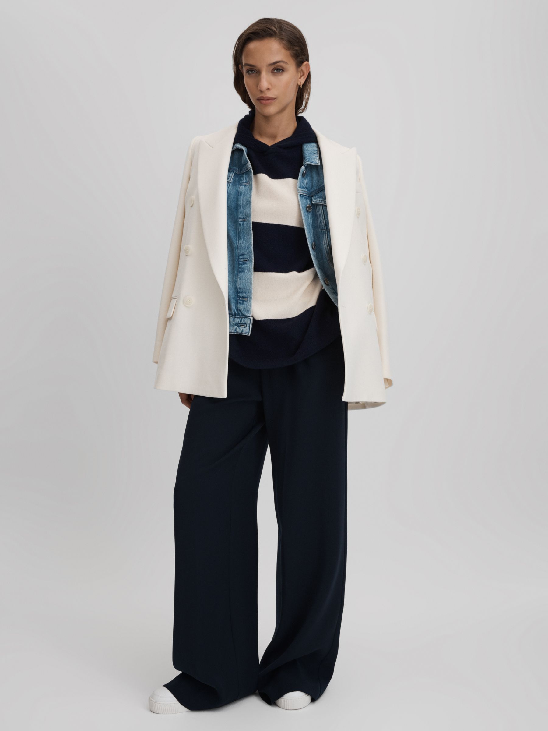 Wool Blend Striped Hoodie in Navy/Ivory - Image 5 of 6