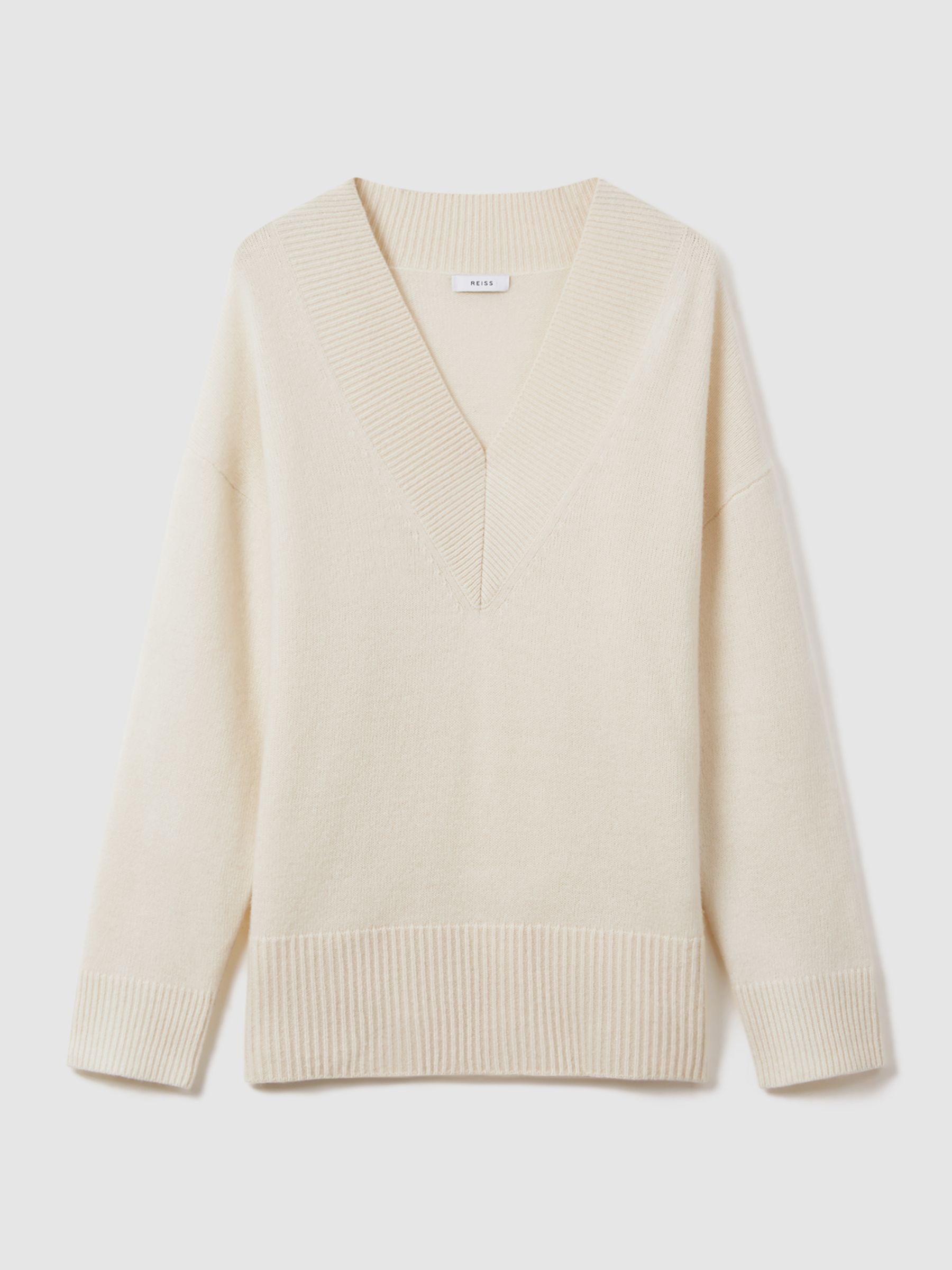 Oversized Wool Cashmere V-Neck Jumper in Ivory - Image 2 of 7
