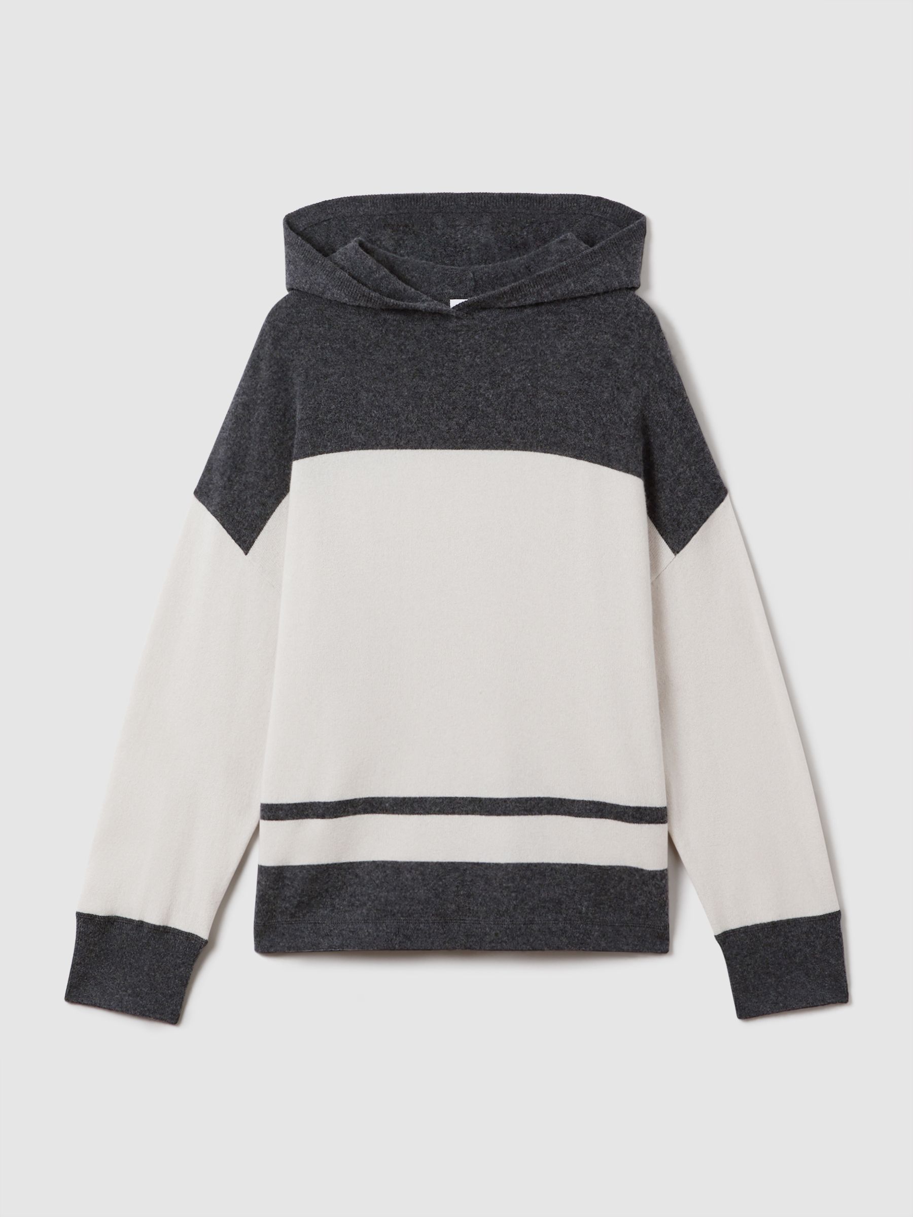 Wool Blend Striped Hoodie in Charcoal/Ivory - Image 2 of 7