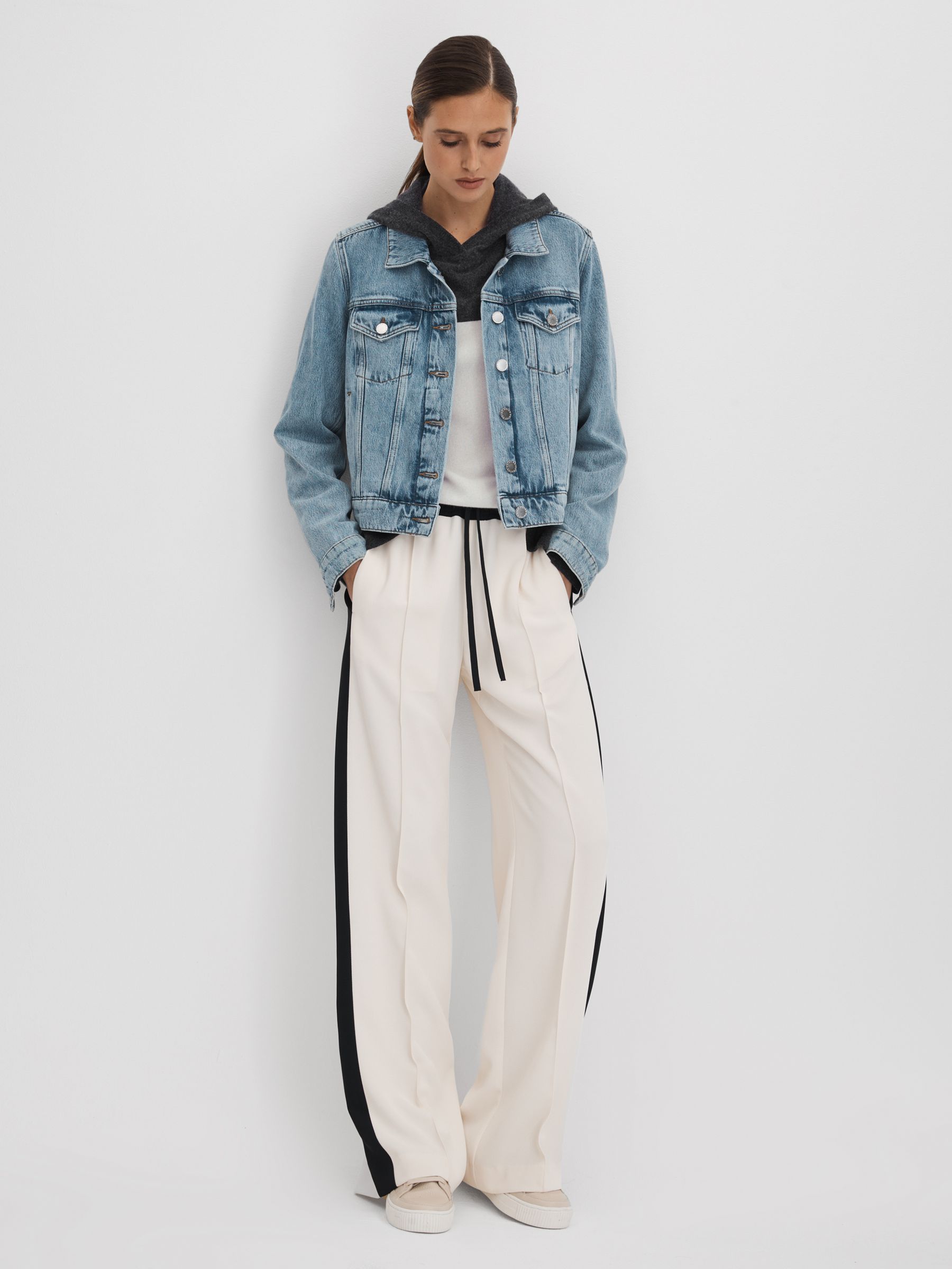 Wool Blend Striped Hoodie in Charcoal/Ivory - Image 3 of 7