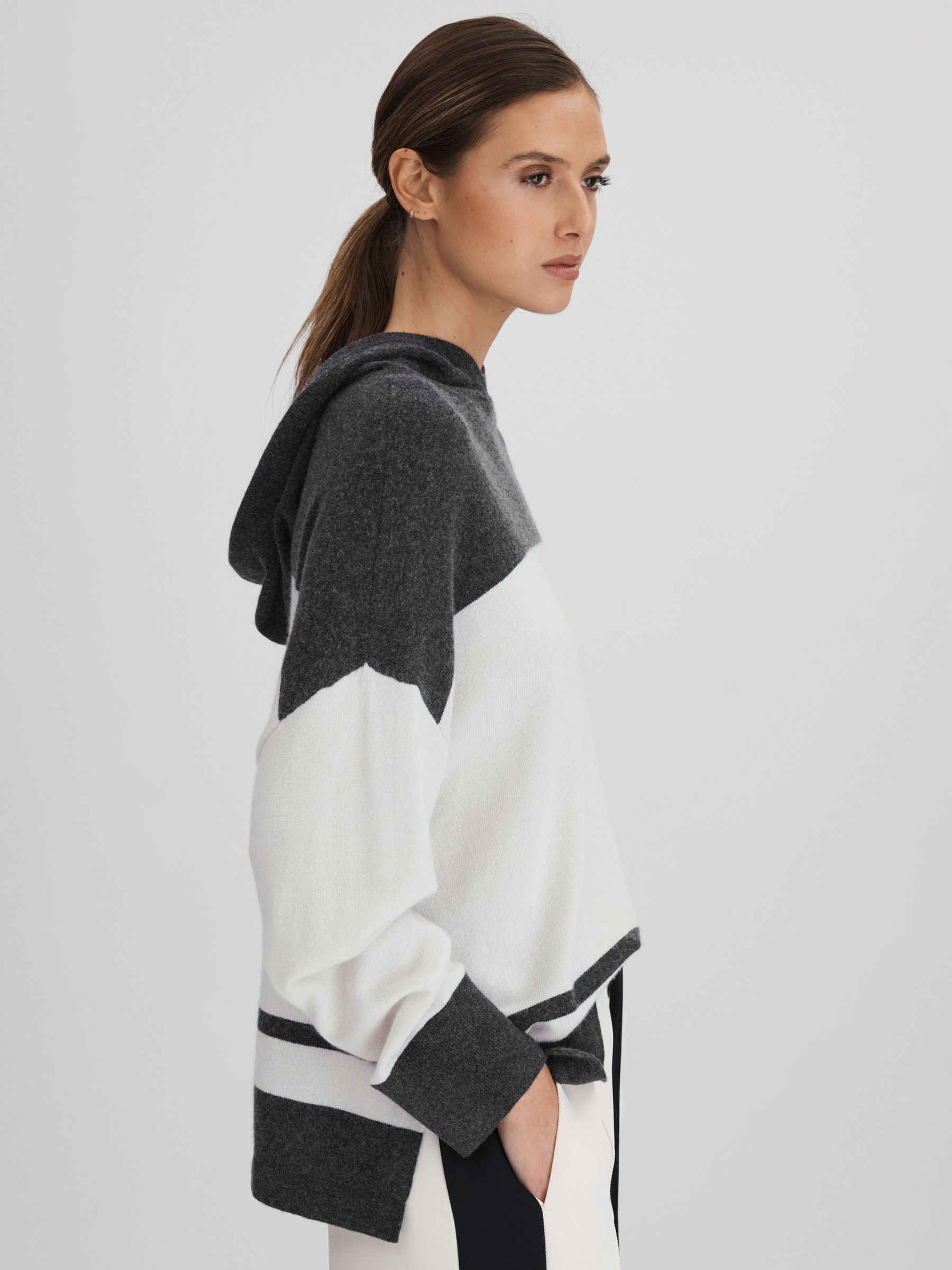 Wool Blend Striped Hoodie in Charcoal/Ivory - Image 4 of 7