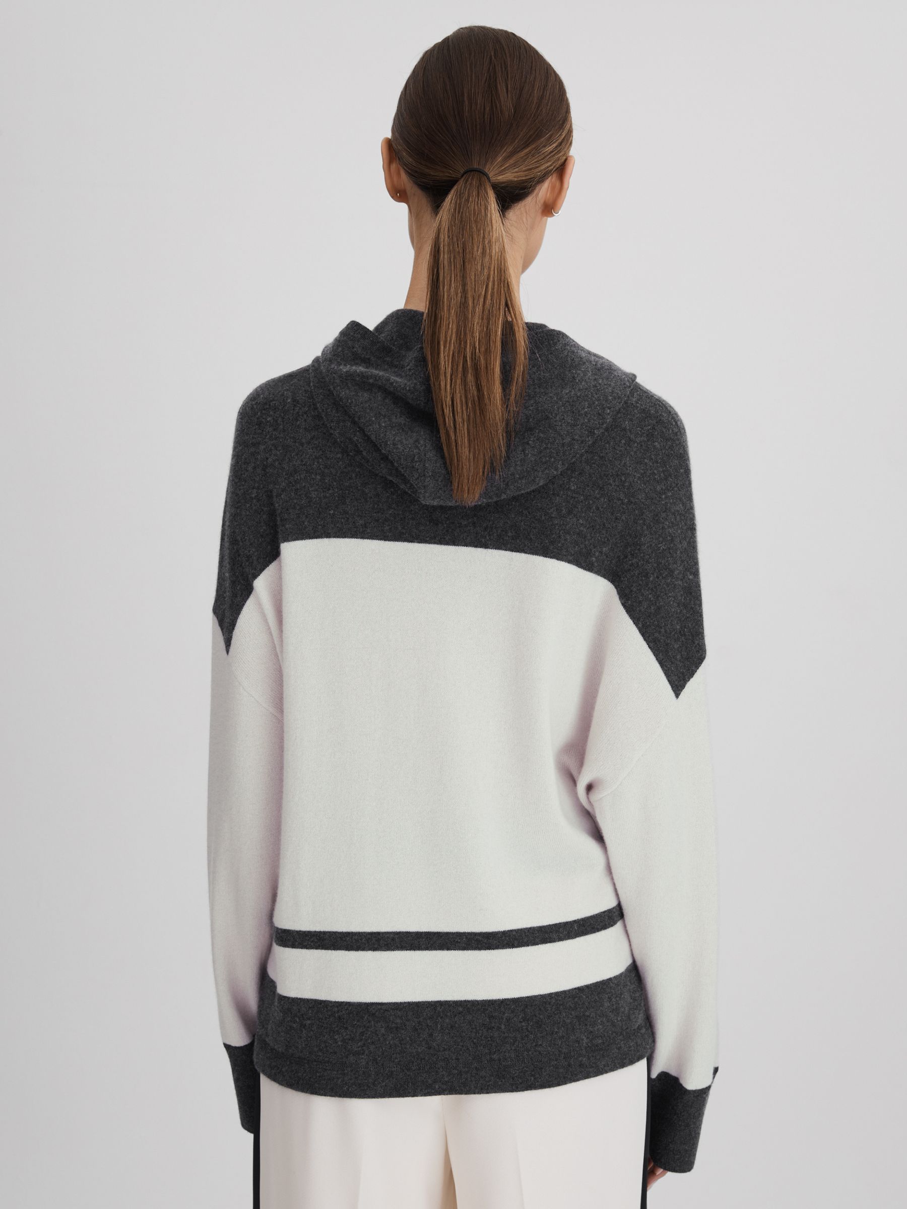Wool Blend Striped Hoodie in Charcoal/Ivory - Image 5 of 7
