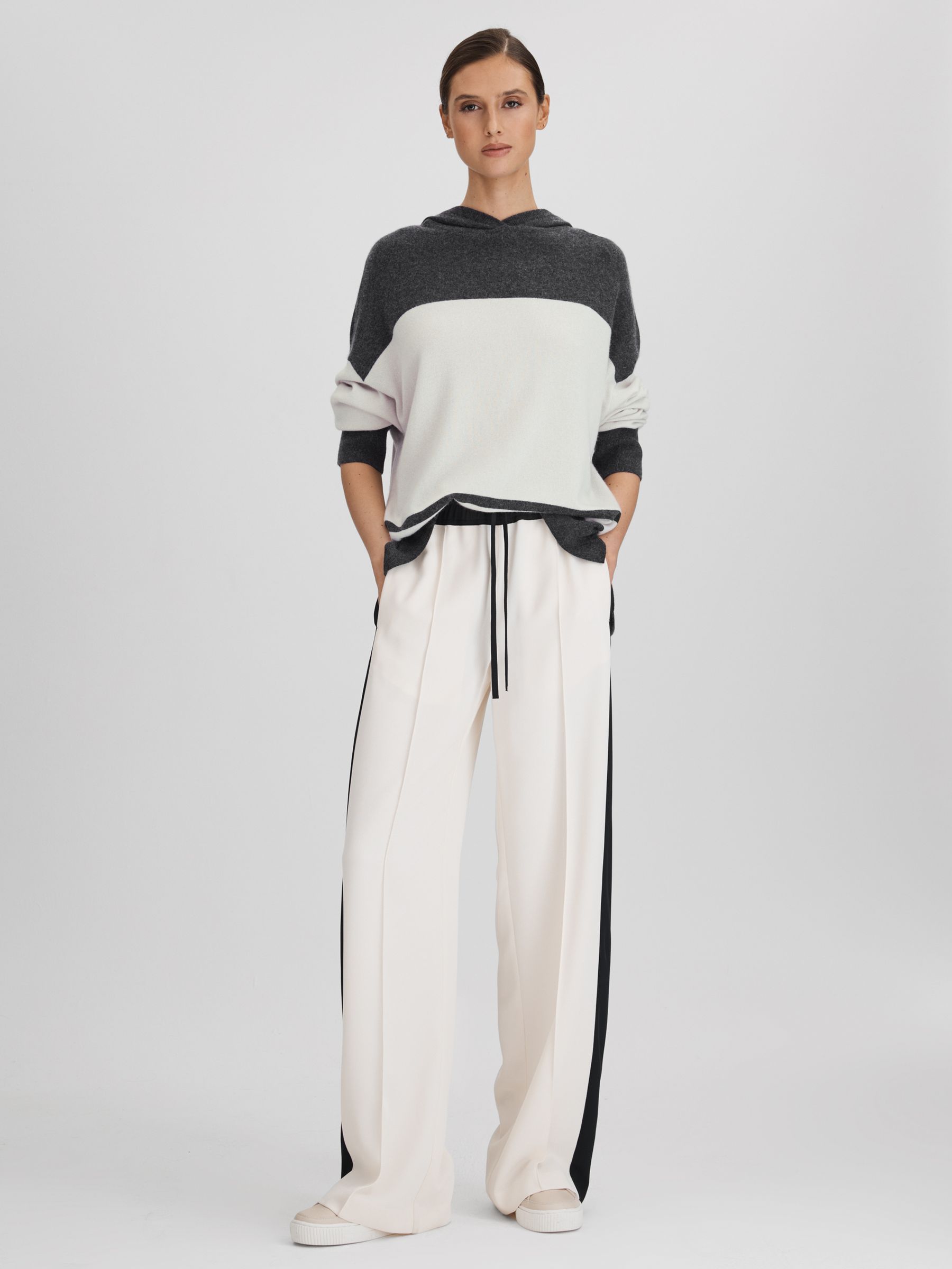 Wool Blend Striped Hoodie in Charcoal/Ivory - Image 6 of 7