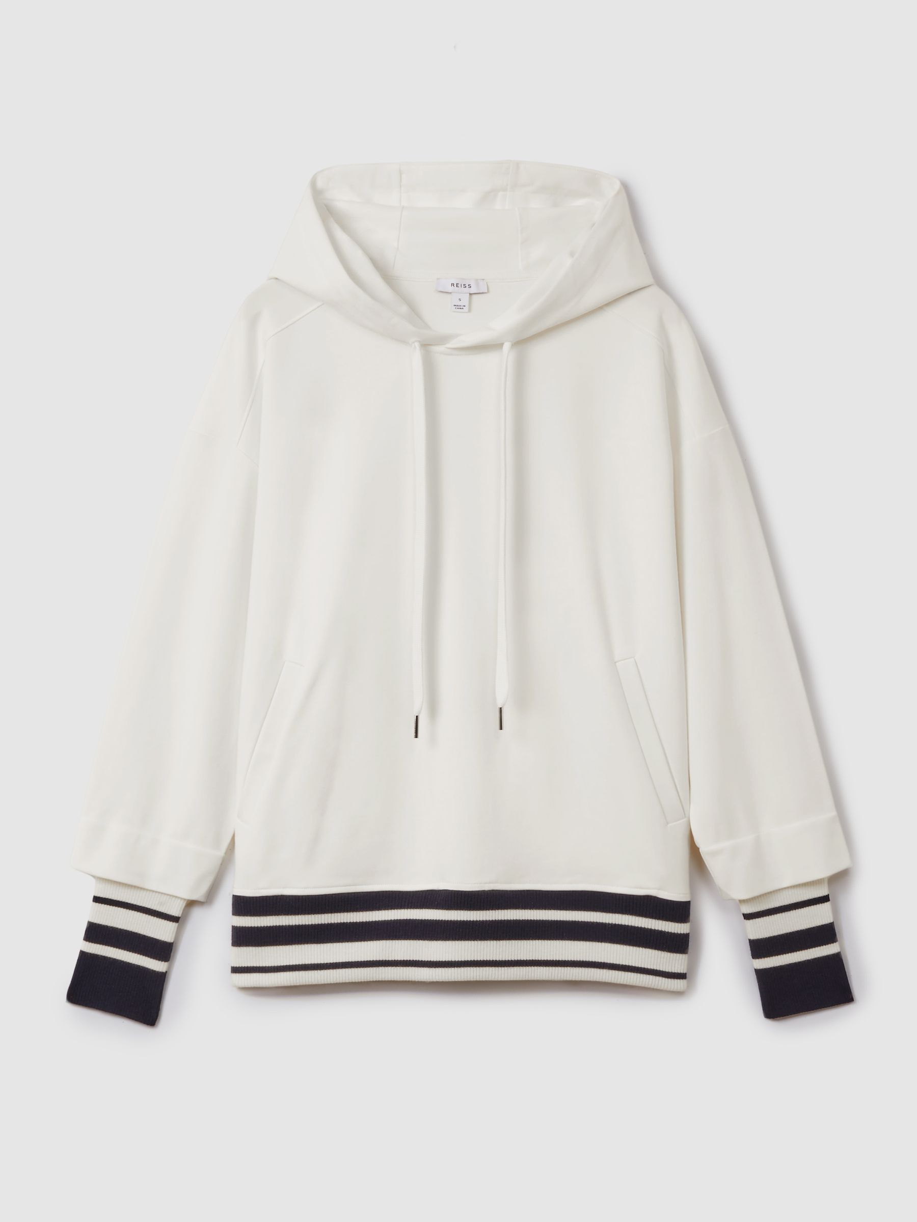 Striped Trim Hoodie in Navy/Ivory - Image 2 of 6