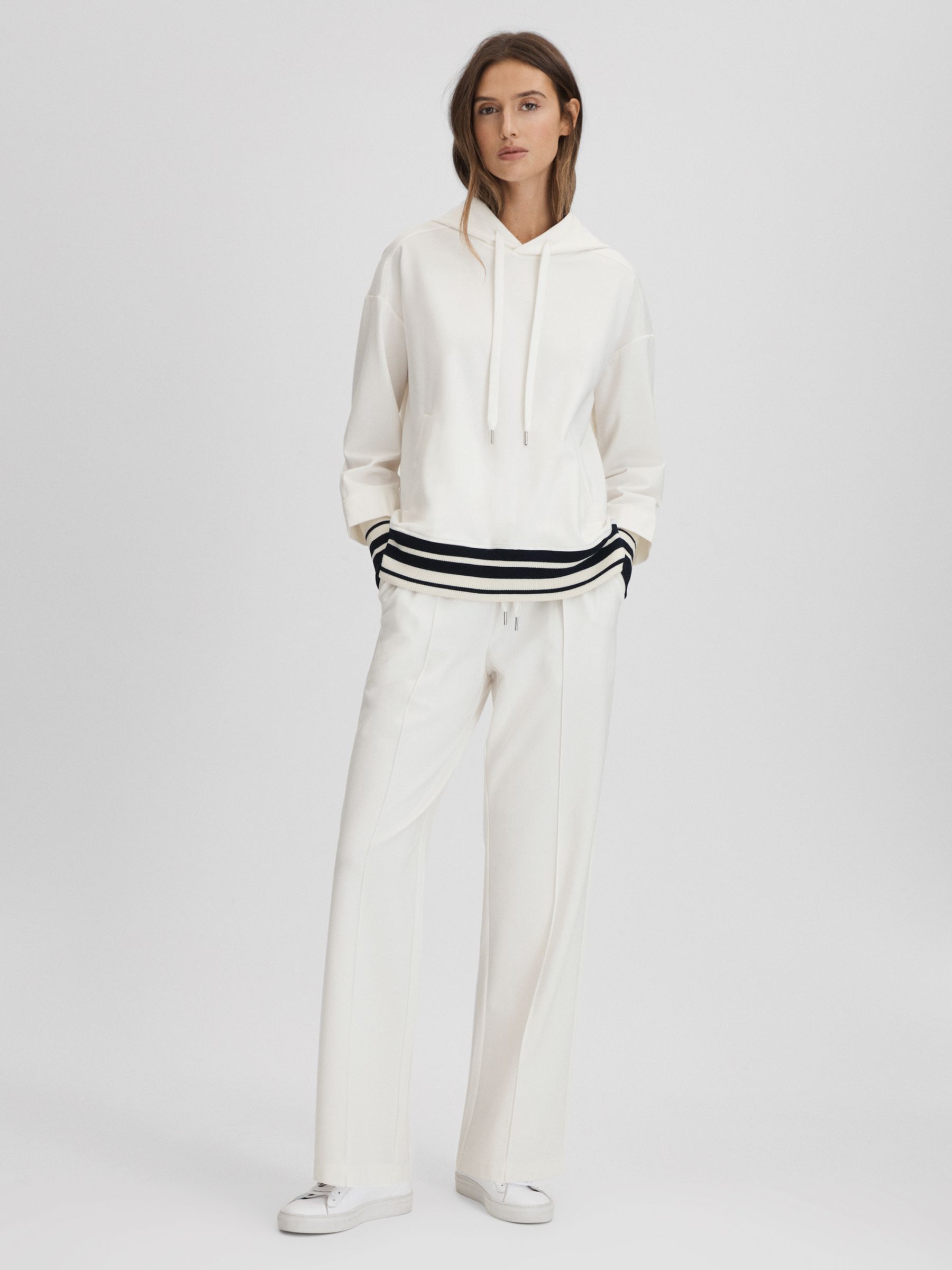 Striped Trim Hoodie in Navy/Ivory - Image 3 of 6
