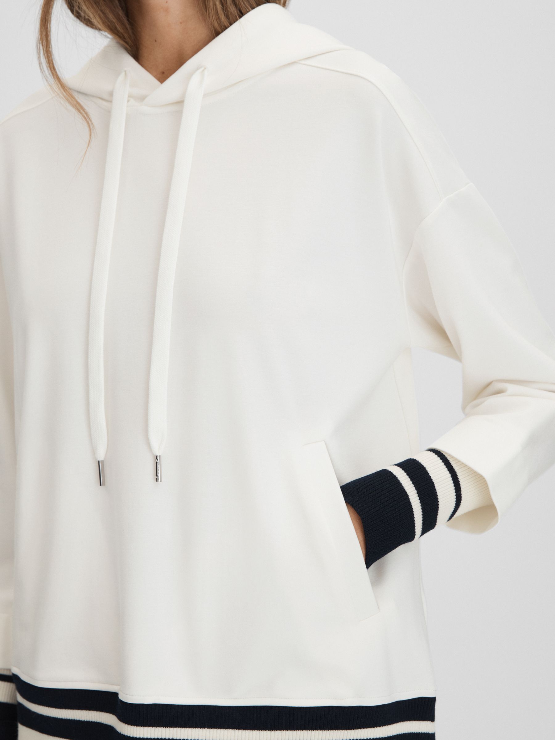 Striped Trim Hoodie in Navy/Ivory - Image 4 of 6