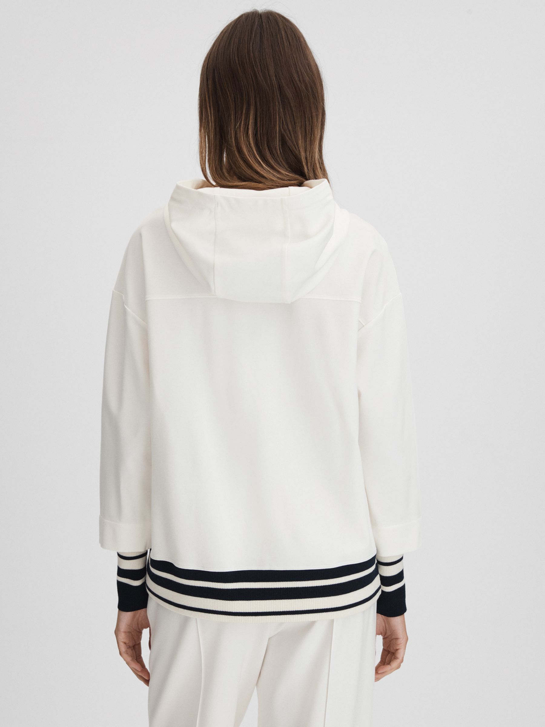 Striped Trim Hoodie in Navy/Ivory - Image 5 of 6